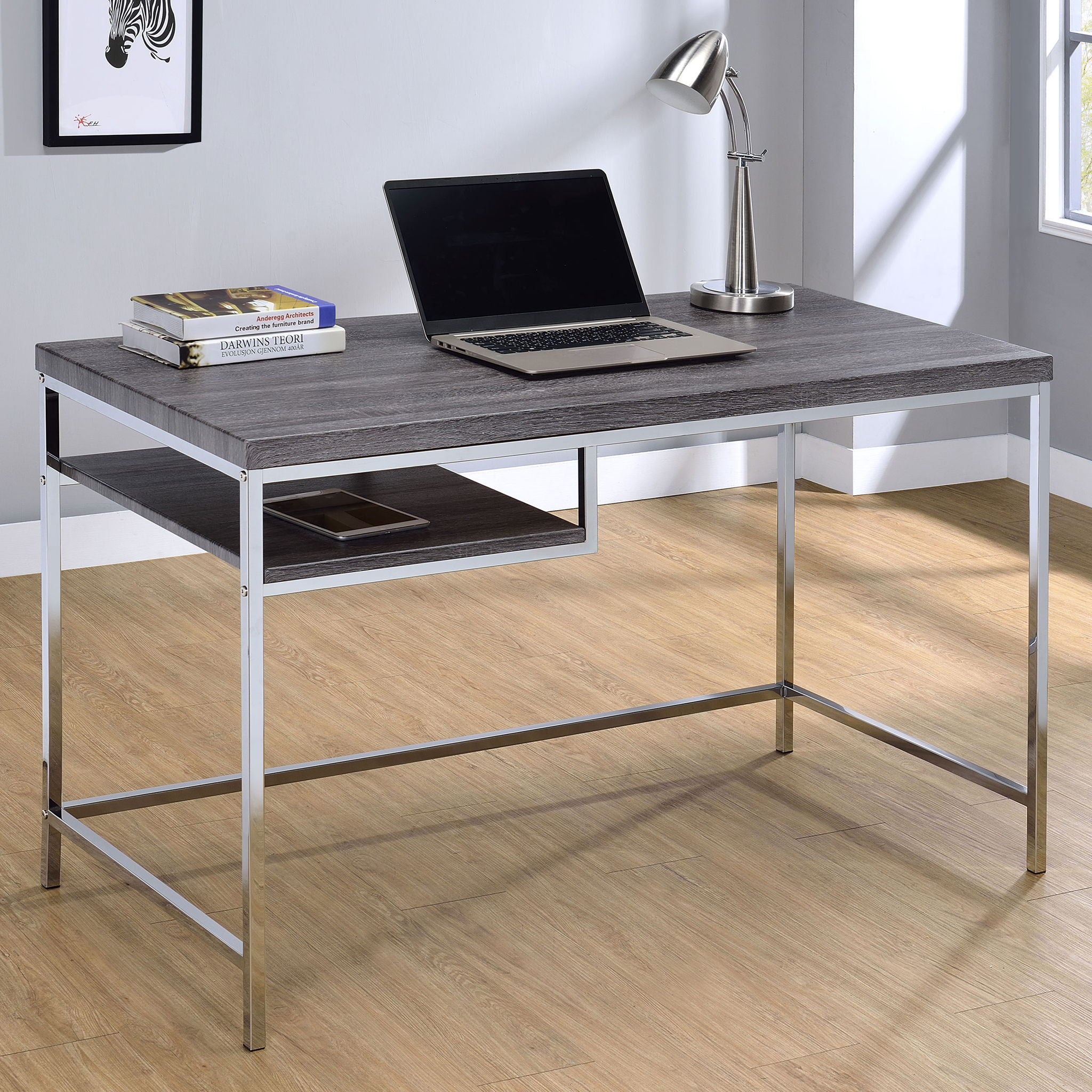 Rectangular Writing Desk, Compact Size For Home Office - Gray