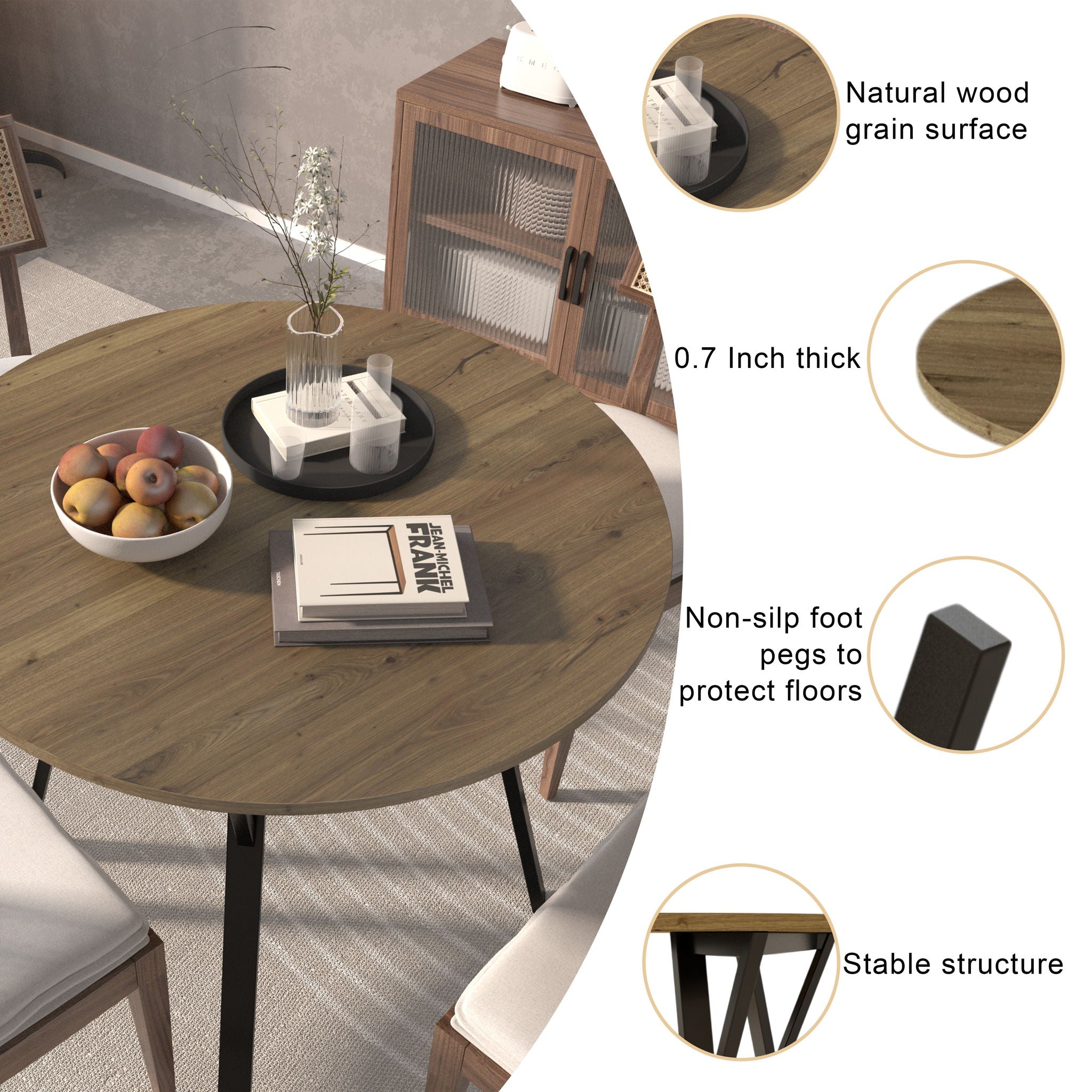 Round Dining Table, For 2 - 4 People - Rustic Brown