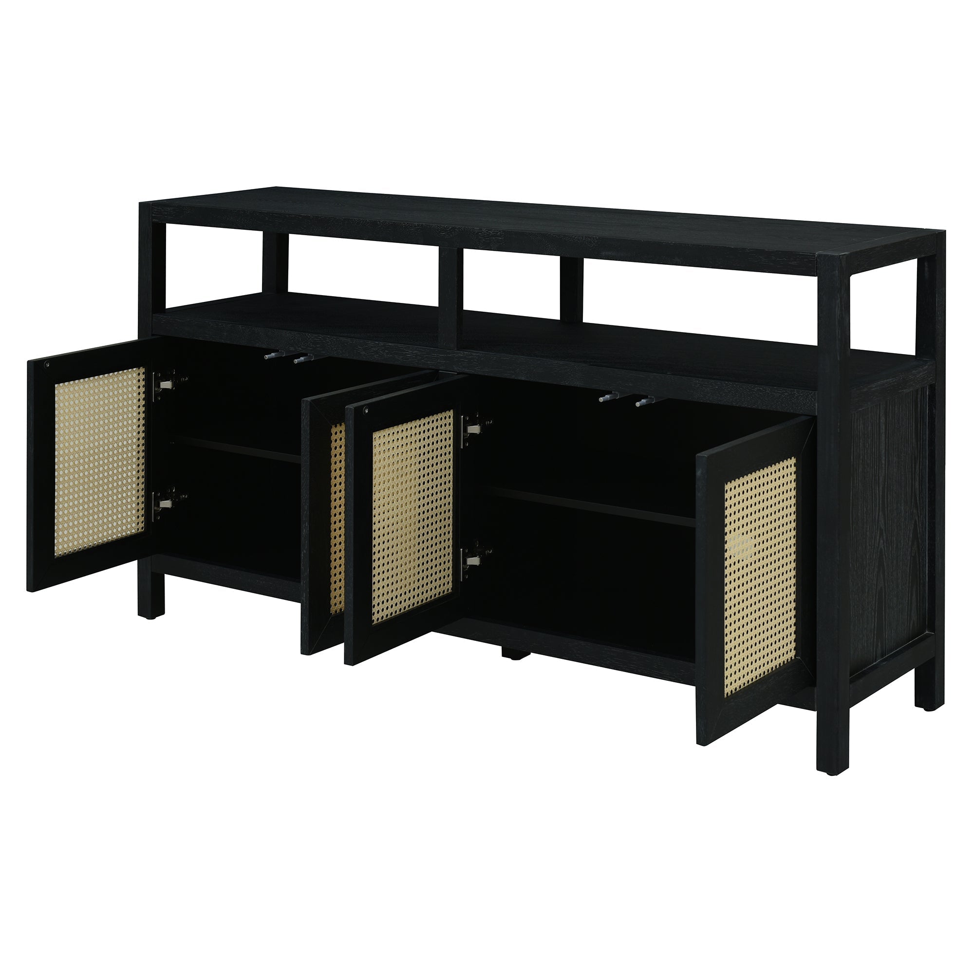 TREXM Bohemian Style Rattan Buffet Storage Cabinet with Solid Wood Frame