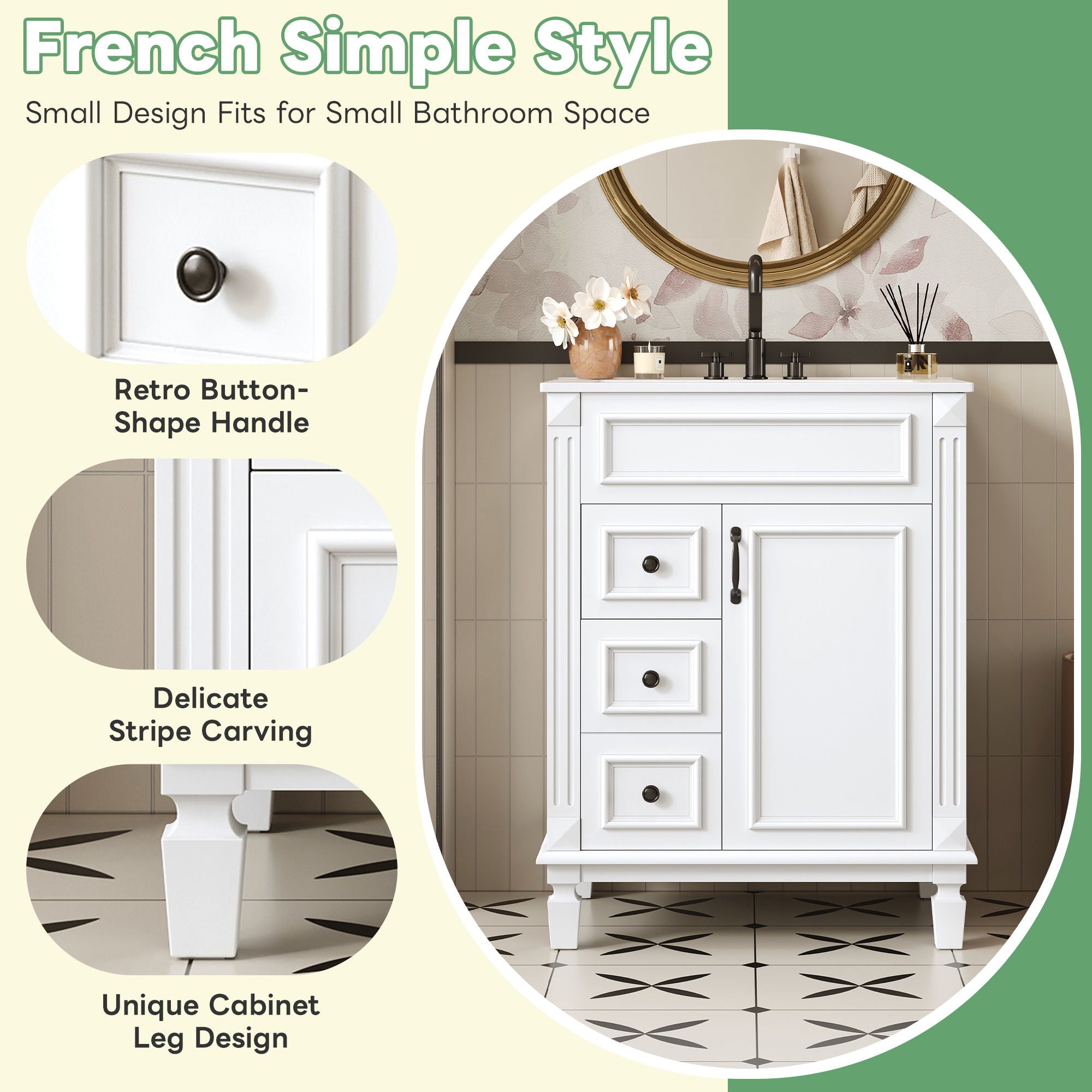 Bathroom Vanity With Sink, Compact Cabinet & 2 Drawers And Adjustable Shelf