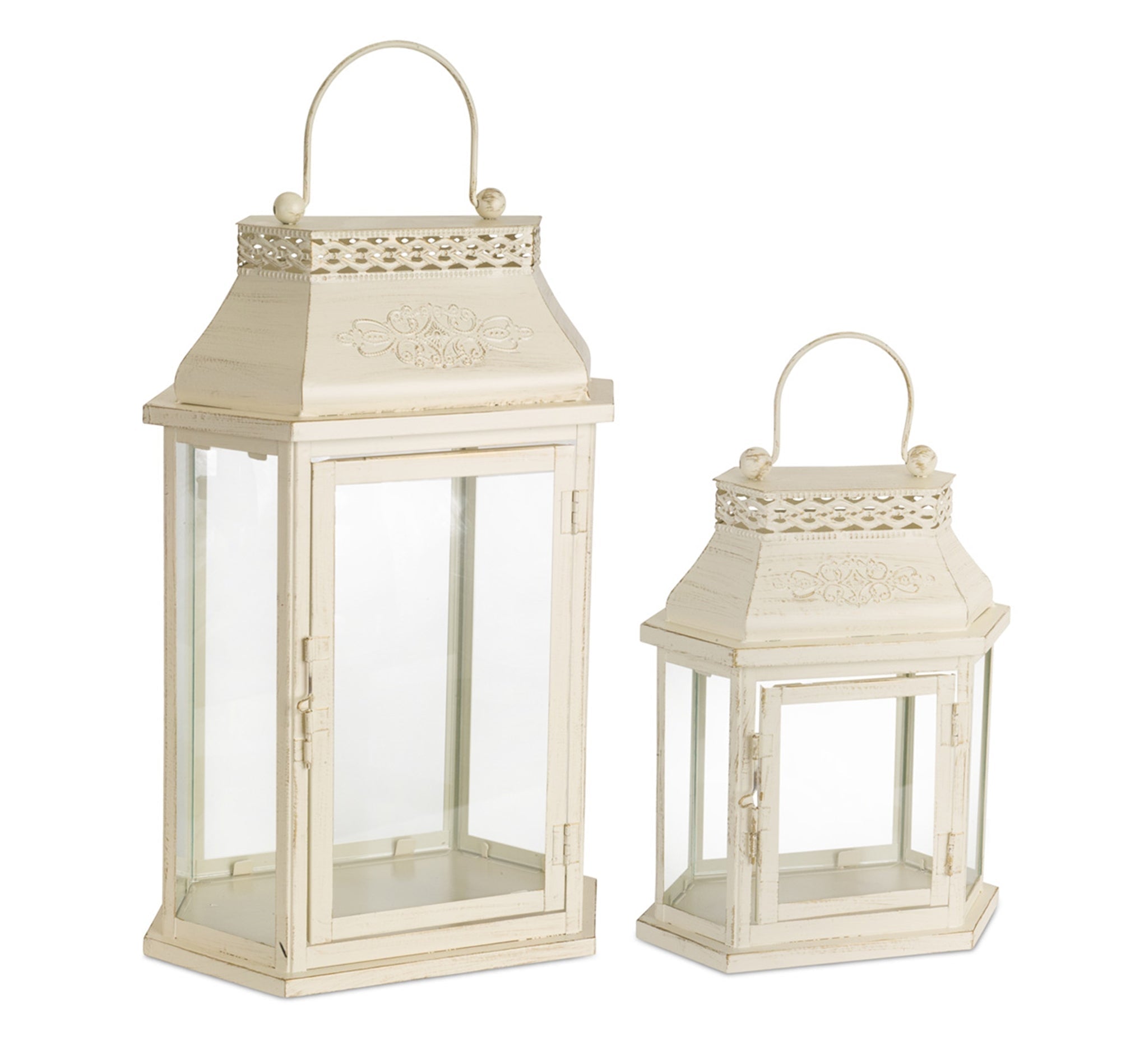 Ivory-metal-lantern-with-embellished-lid-(set-of-2)-Outdoor-Lighting