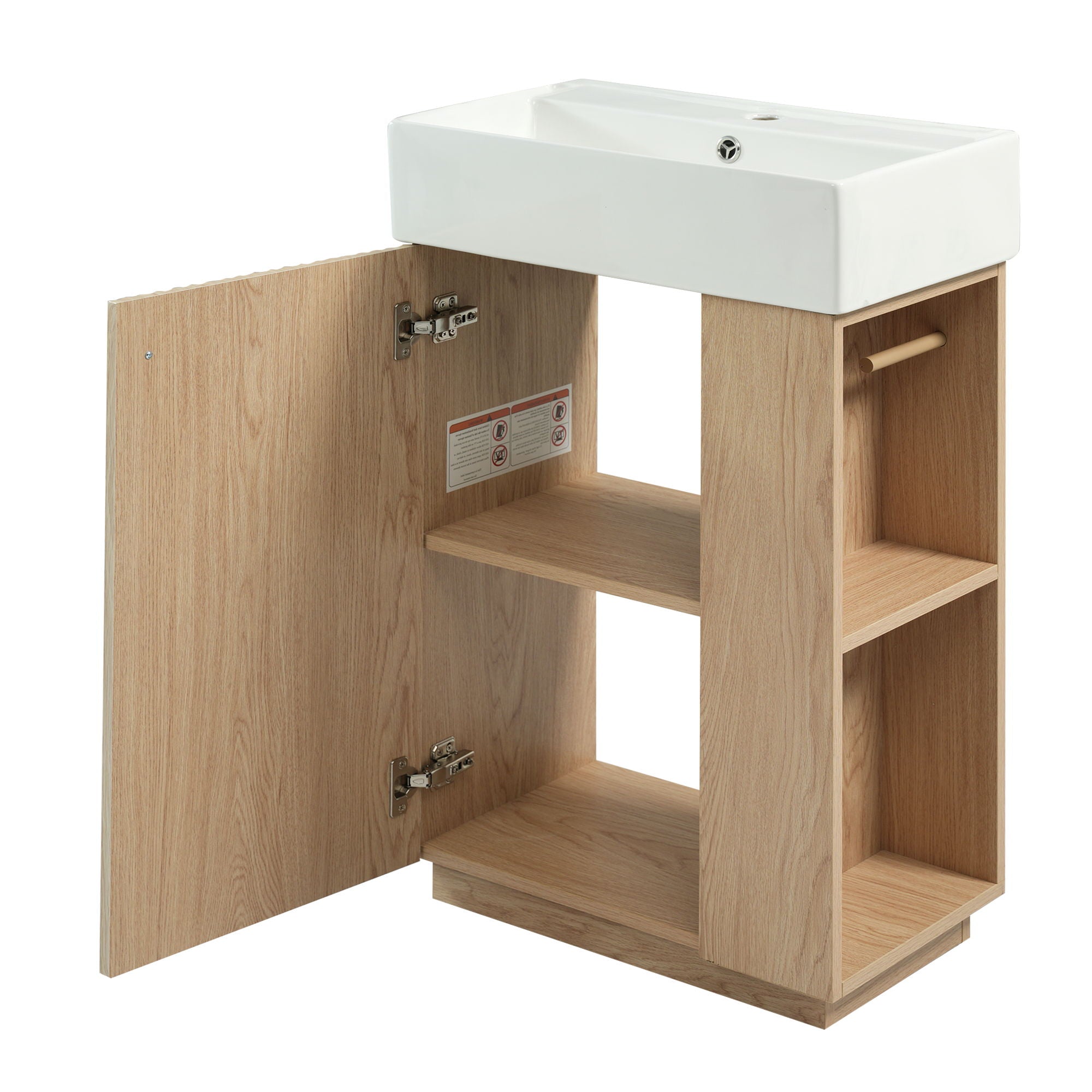 21.6" Bathroom Vanity With Sink And Freestanding Wood Grain Cabinet Featuring Left Door - Wood