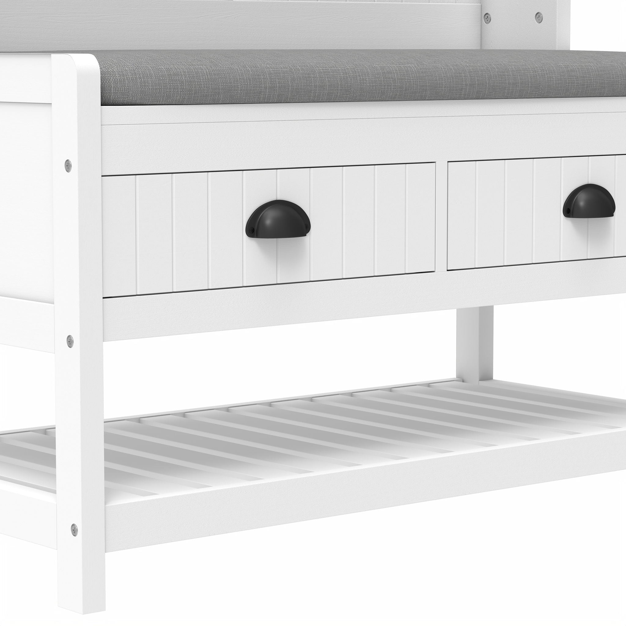 Modern 3 In 1 Hallway Hall Tree With Storage Drawers, Coat Rack, Shoe Rack Bench And Cushion