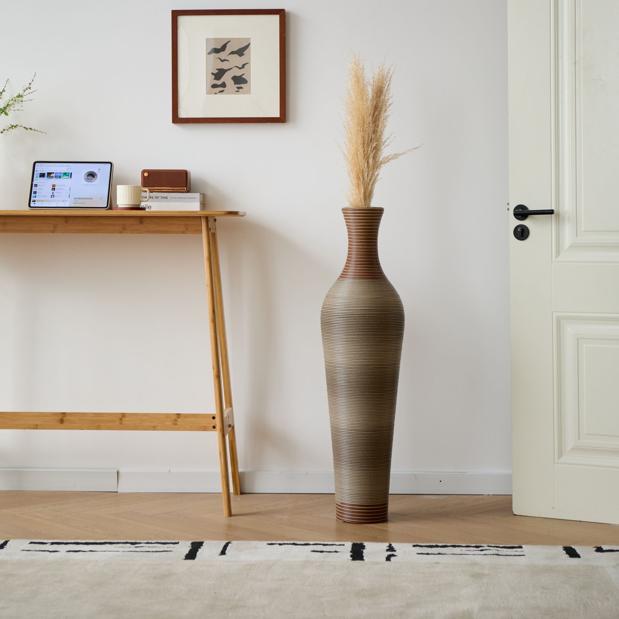 Tall Vase - Brown Decorative Floor Vase, Classic Neat Floor Vase Tall Freestanding Flower Holder, Artificial Rattan Vase, Floor Vase, Flower Holder For Home Decor - Gray - Best Buy Furniture