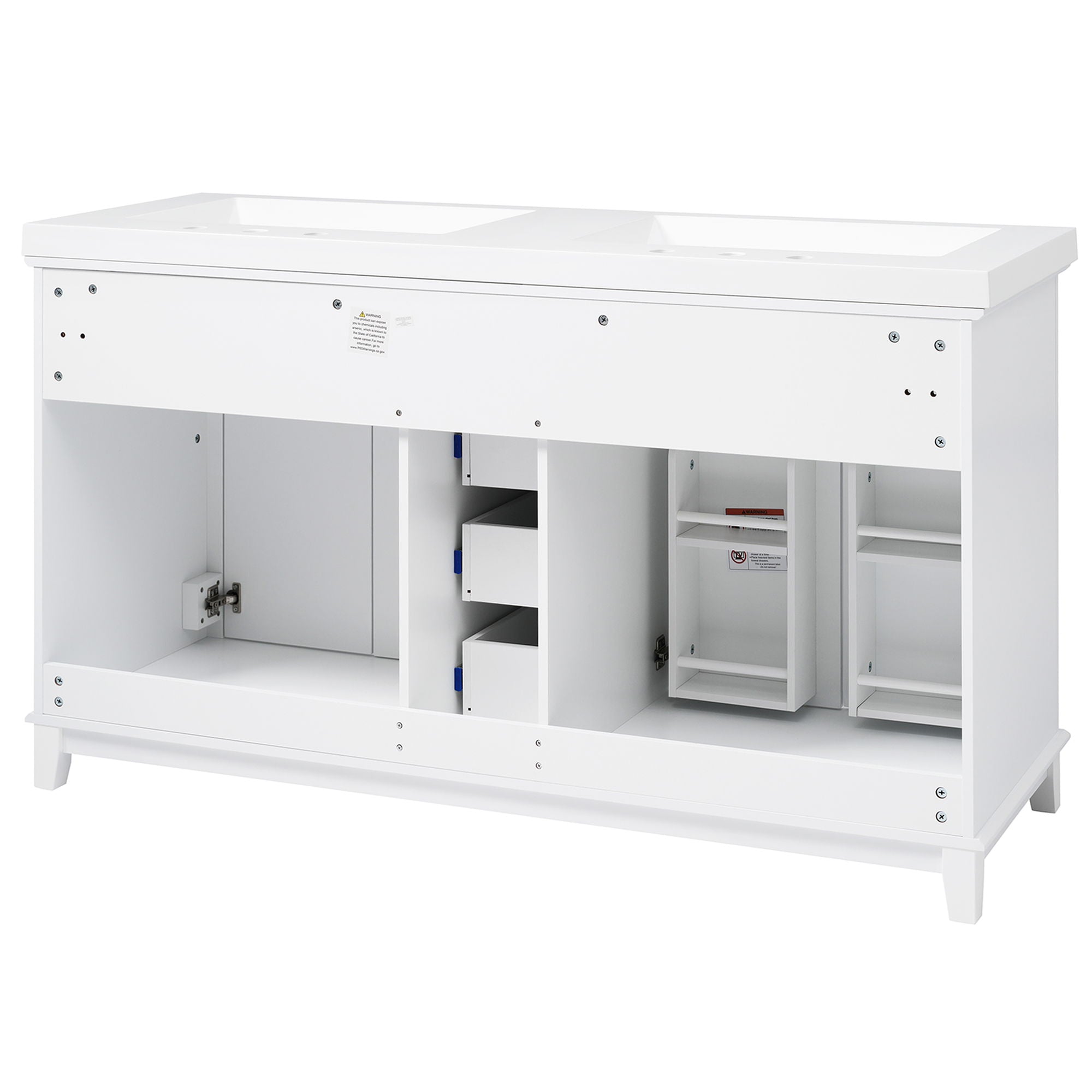 Bathroom Vanity With Double Sinks, 3 Drawers & 4 Doors, Soft Close, All Open Back Design - White