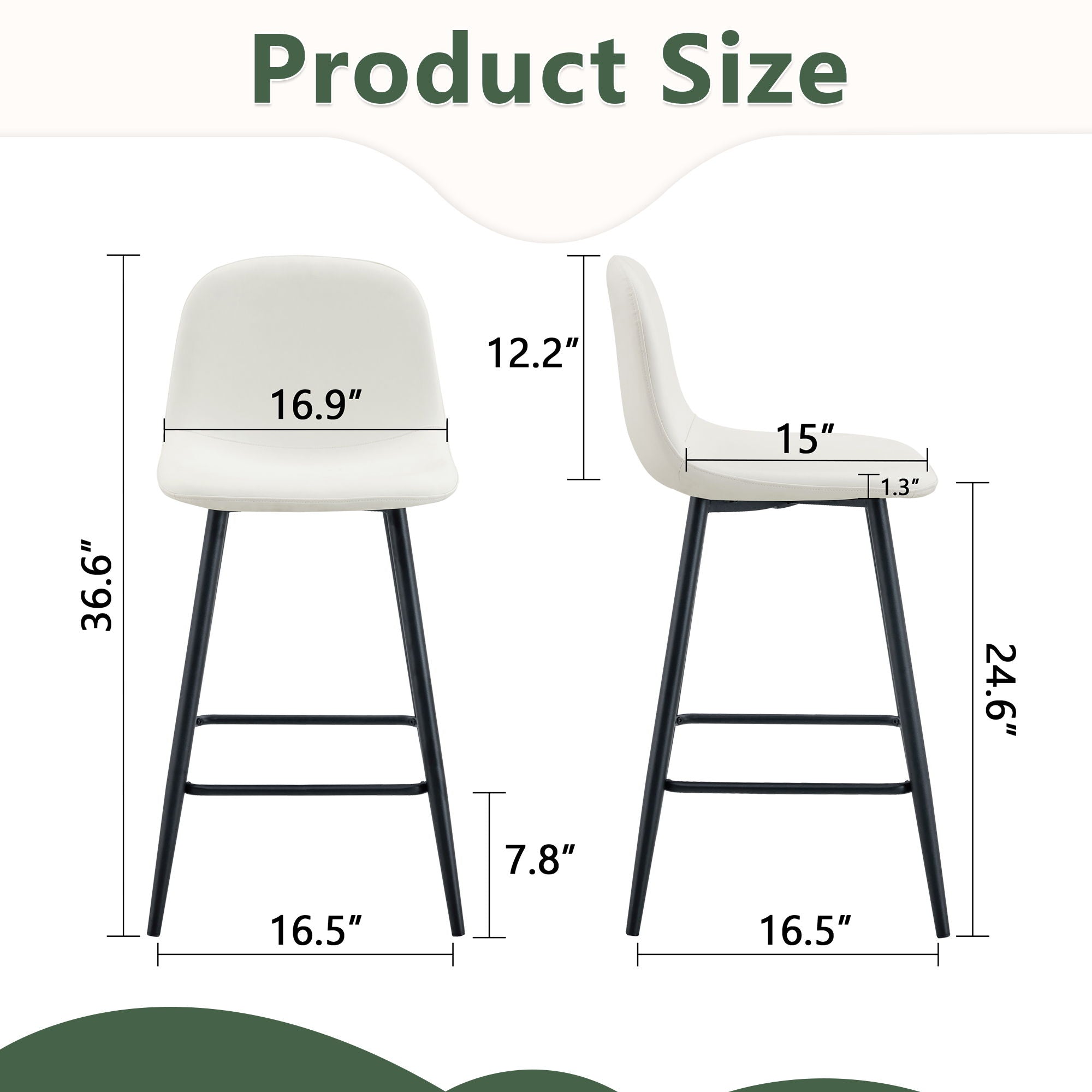 Modern Black Pu Bar Chair Rounded Backrest (Set of 2)