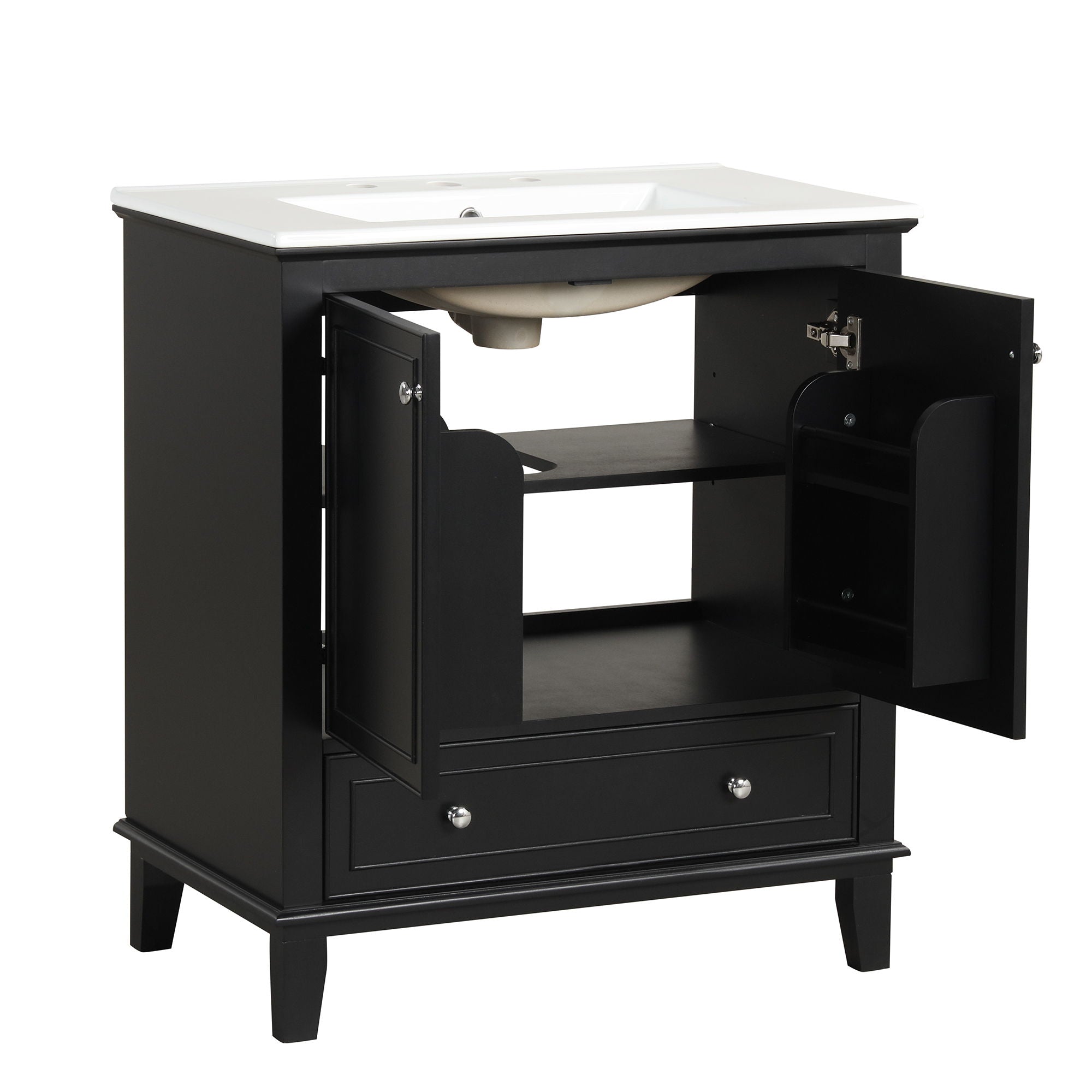 30" Bathroom Vanity With Sink Combo, Multi Functional Bathroom Cabinet With Doors And Drawer - Black