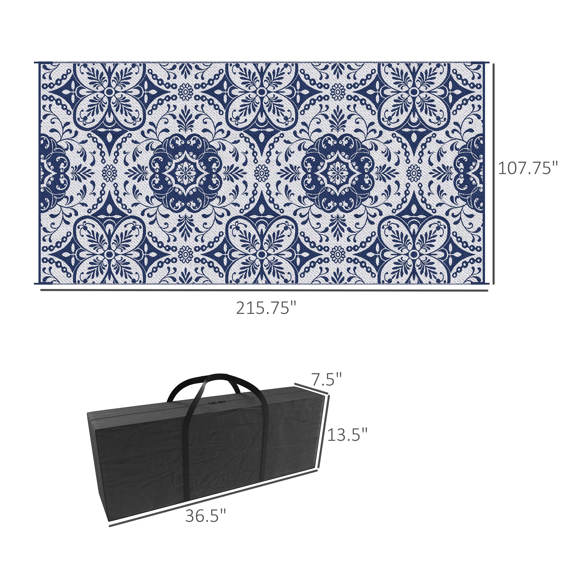 Reversible outdoor rug carpet, 9 x 18" waterproof plastic straw rug with carry bag