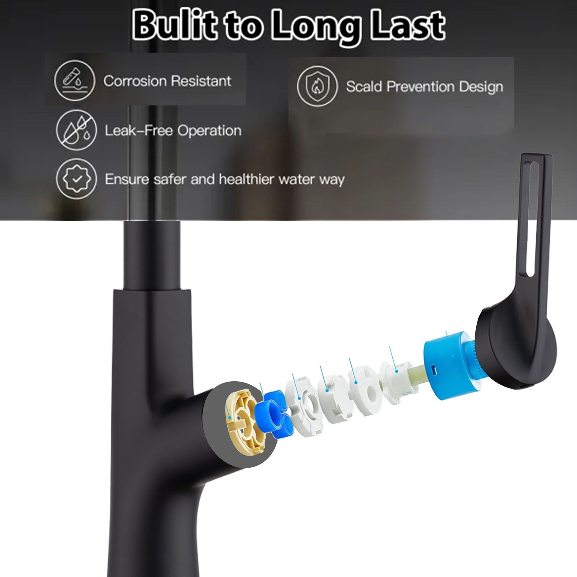 Modern Kitchen Waterfall Faucet With Pull Down Sprayer, Single Handle, 360 Degree Rotating - Matte Black