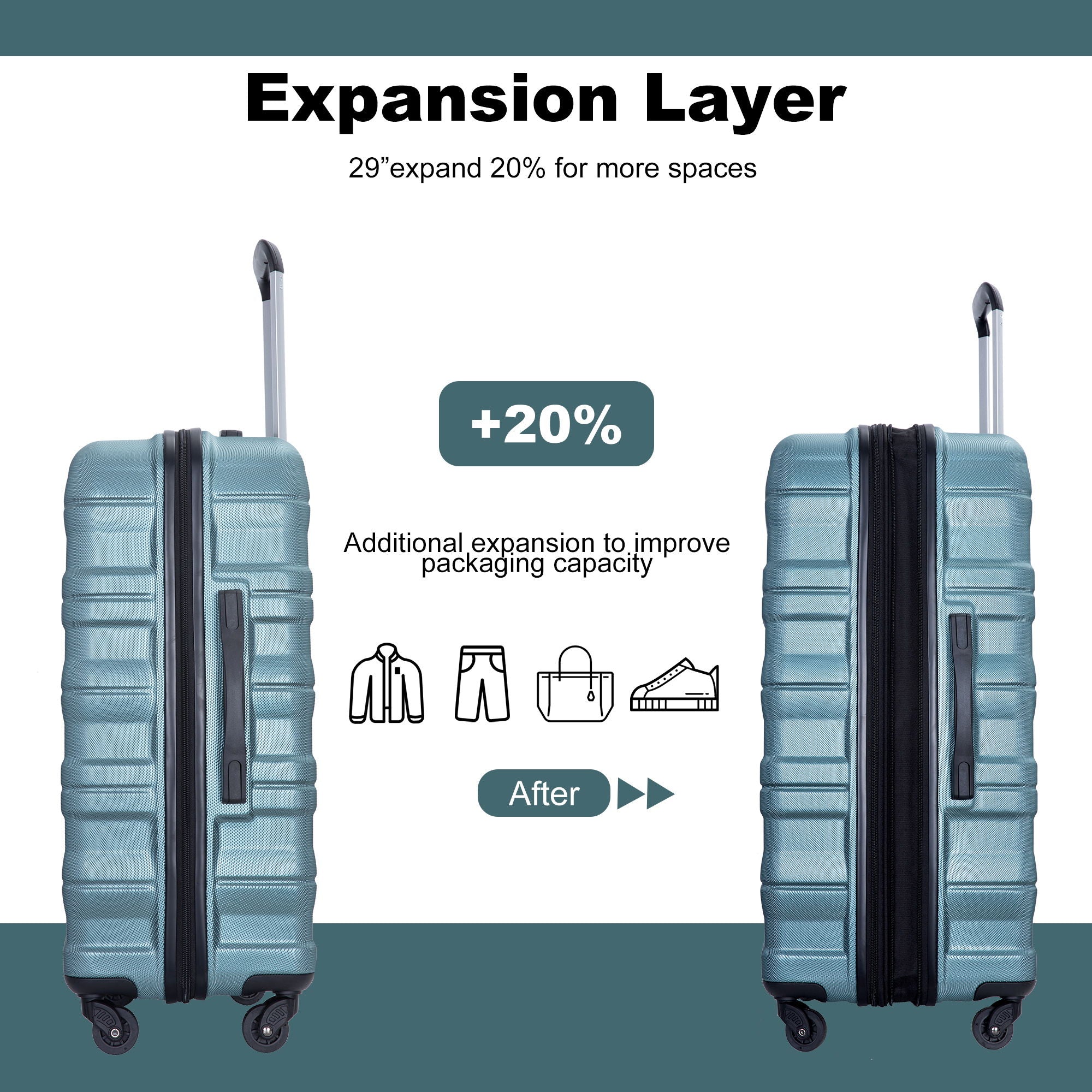 Expandable 3 Piece Luggage Sets Lightweight & Durable Suitcase, Spinner Wheels, Tsa Lock