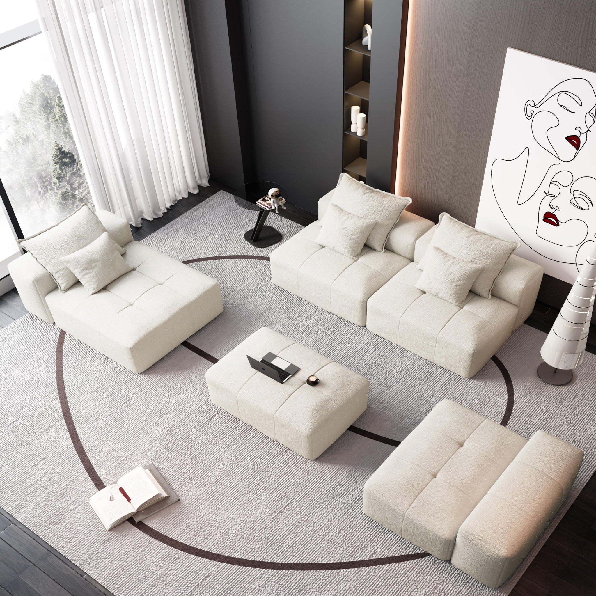 Modern Oversized Diy Combination Modular Sectional Sofa With Pillows