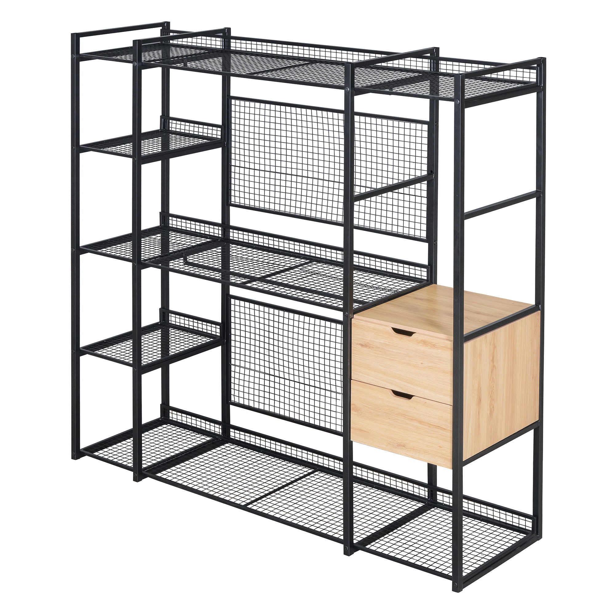 Open Style Wardrobe With Hanging Rails, Shelves And Drawers
