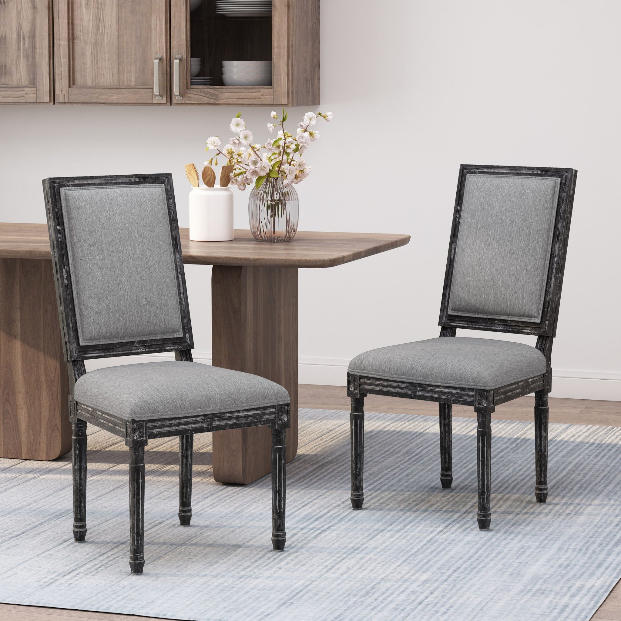 French Country Style Dining Chair With Upholstered Seating And Fluted Legs