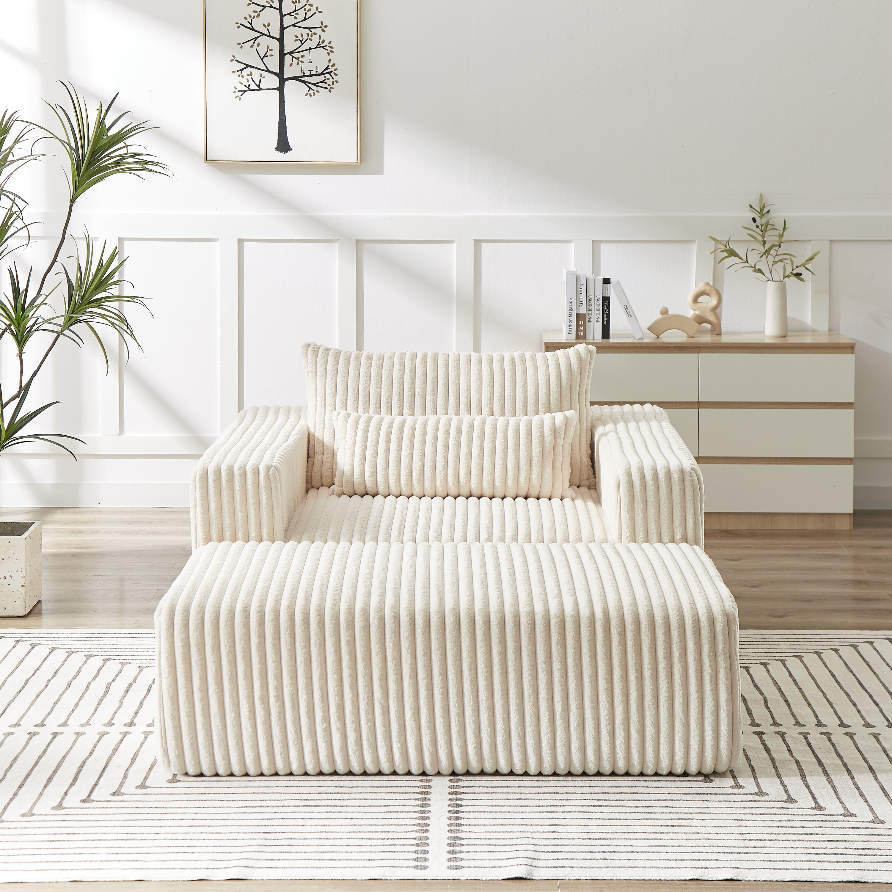 75-Inch Corduroy Sofa Lounge Chair with Removable Footrest