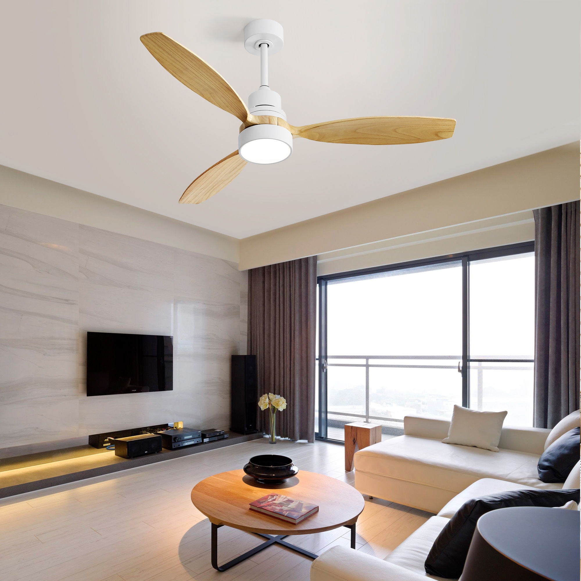 Indoor Ceiling Fan With Dimmable LED Light, 6 Speed Remote ControlLED DC Motor, Reversible Blades