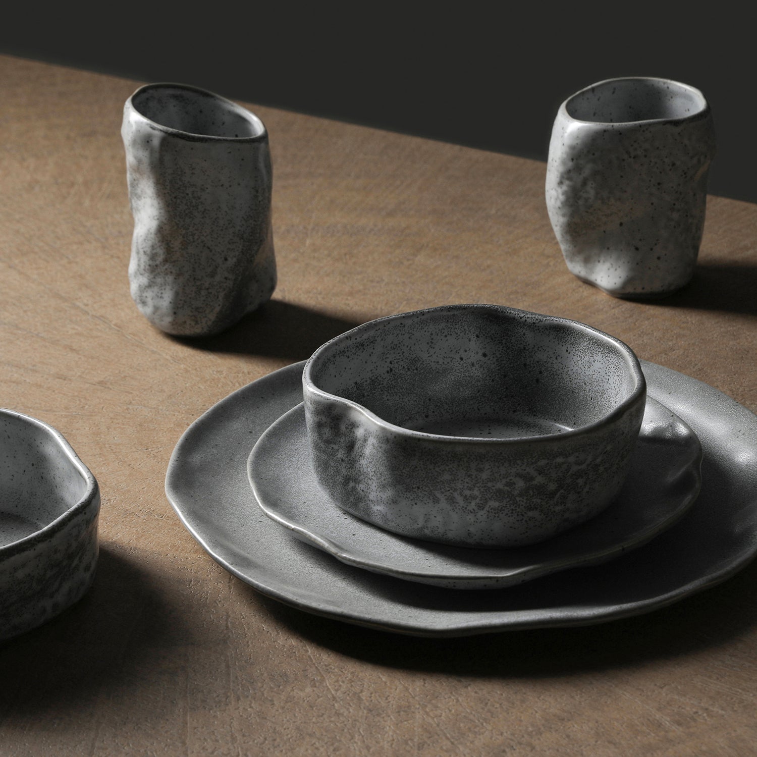 Atik Stoneware Dinnerware Set - Grey Speckled