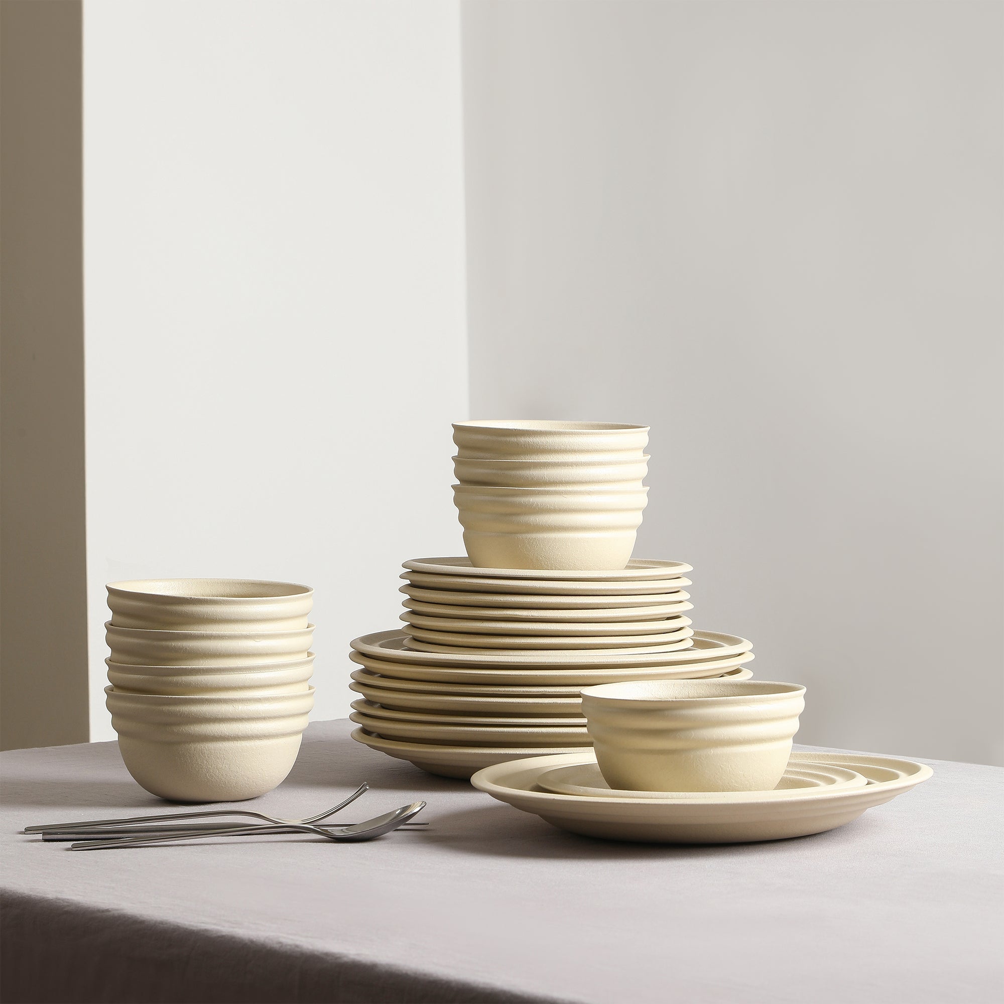 Stone Lain Zen Stoneware 12-Piece Dinnerware Set, Beige