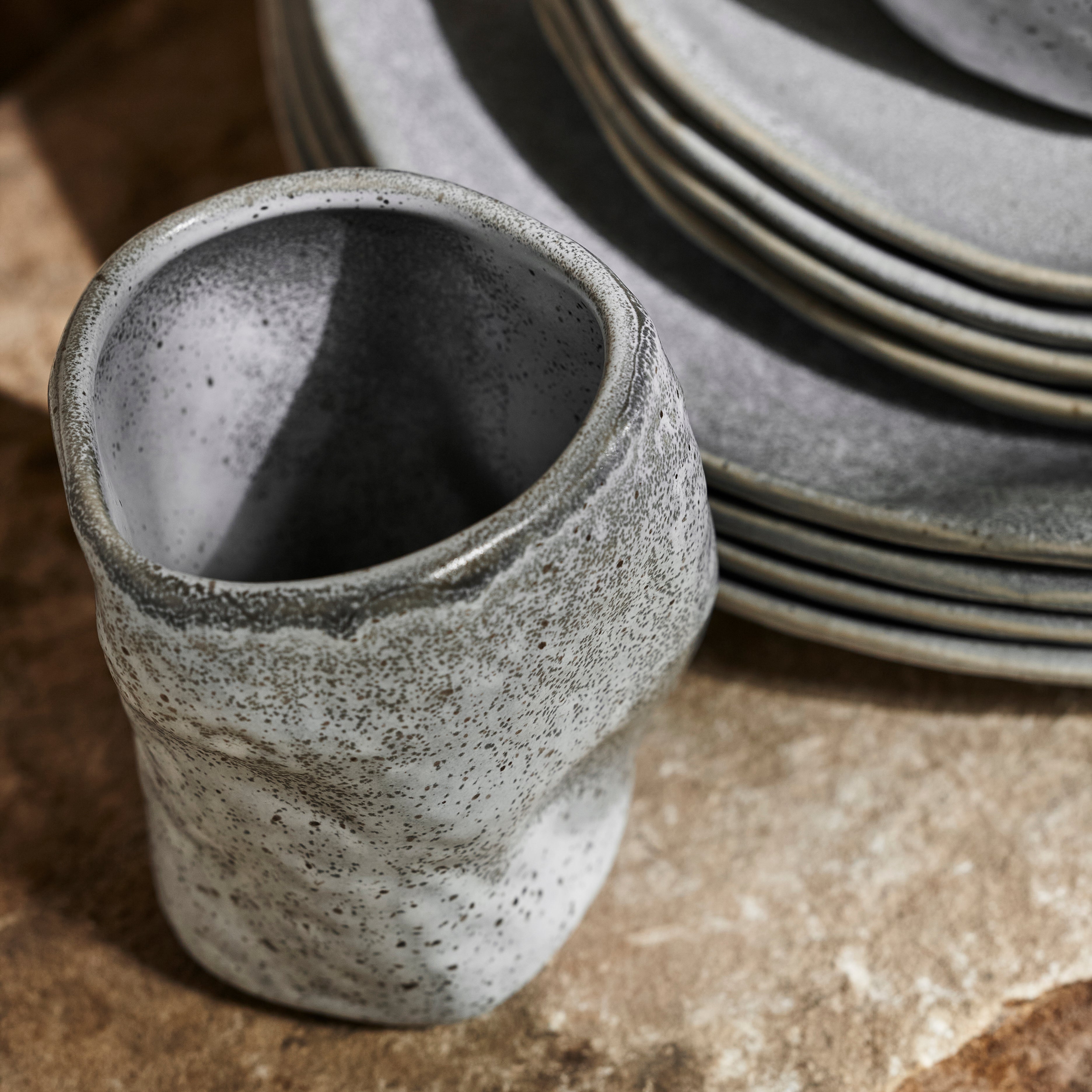 Atik Stoneware Dinnerware Set - Grey Speckled