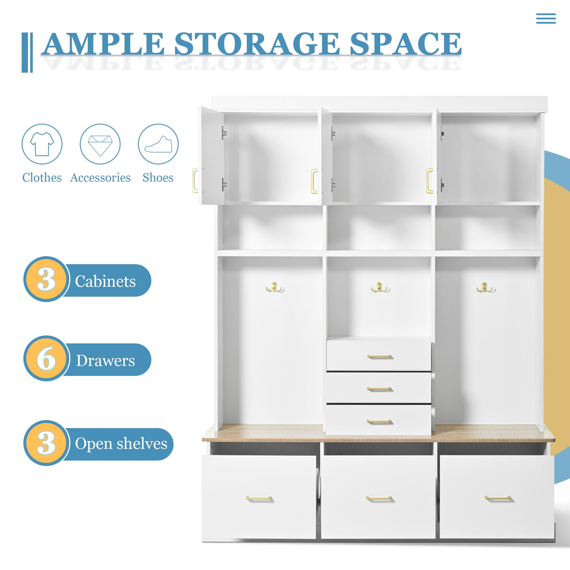 Entryway Hall Tree With Bench And Storage, 5 In 1 Coat Rack