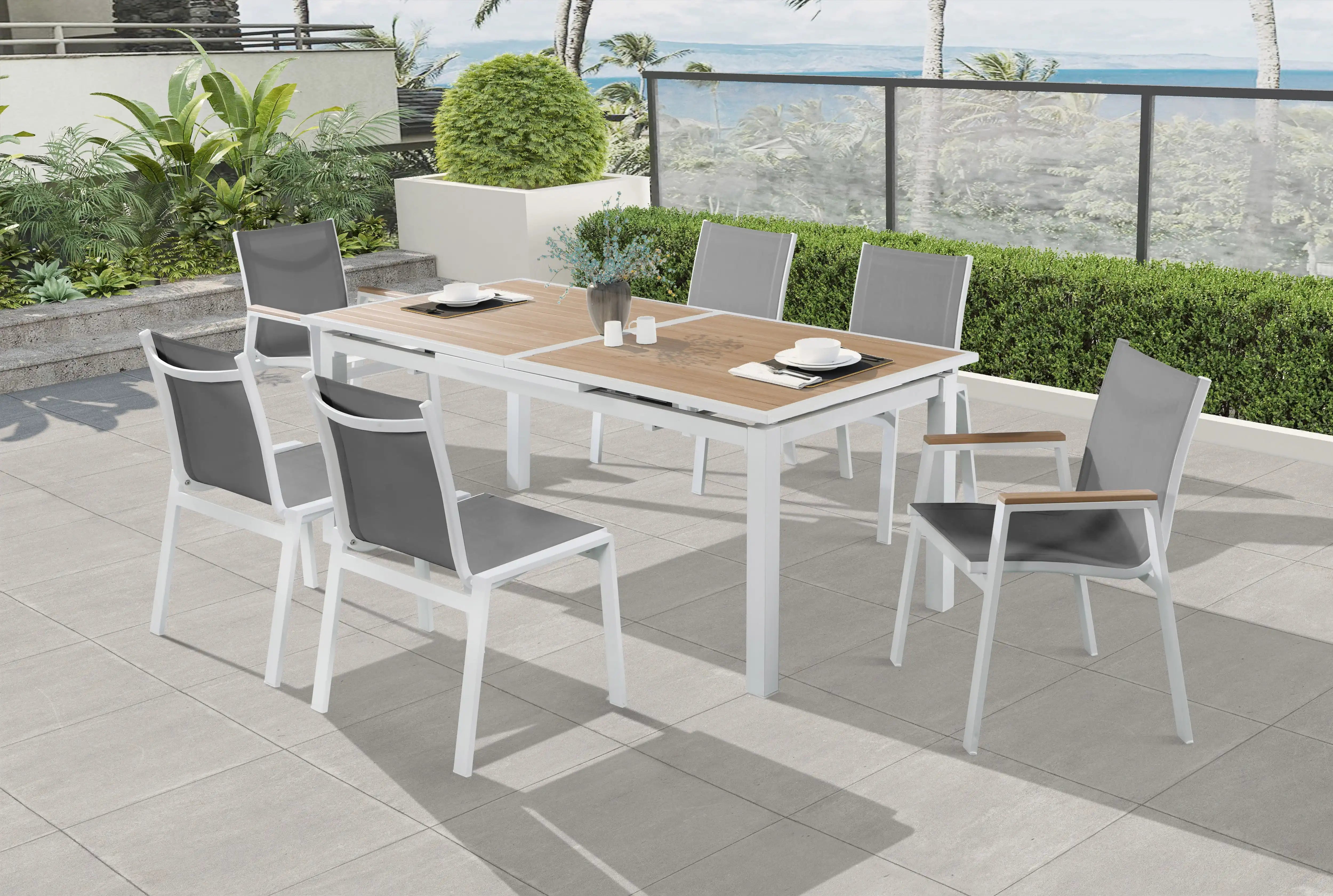 Nizuc - Outdoor Patio Dining Arm Chair With White Frame And Natural Arms (Set of 2)