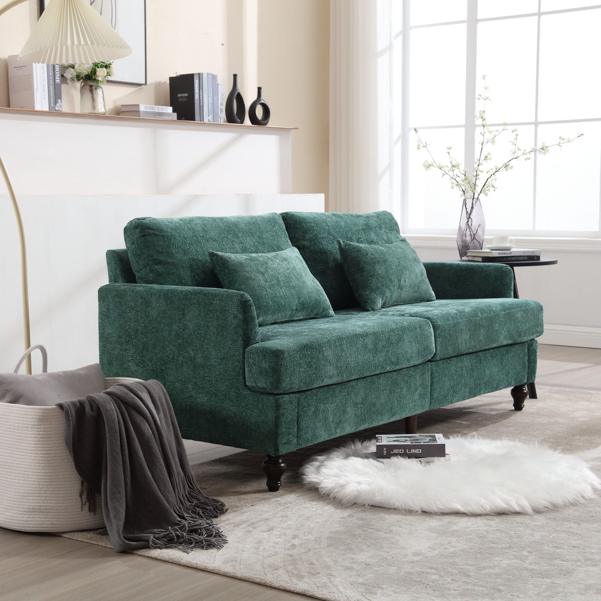 Mid Century Modern Chenille Fabric Loveseat Sofa, 2 Seat Upholstered Couch