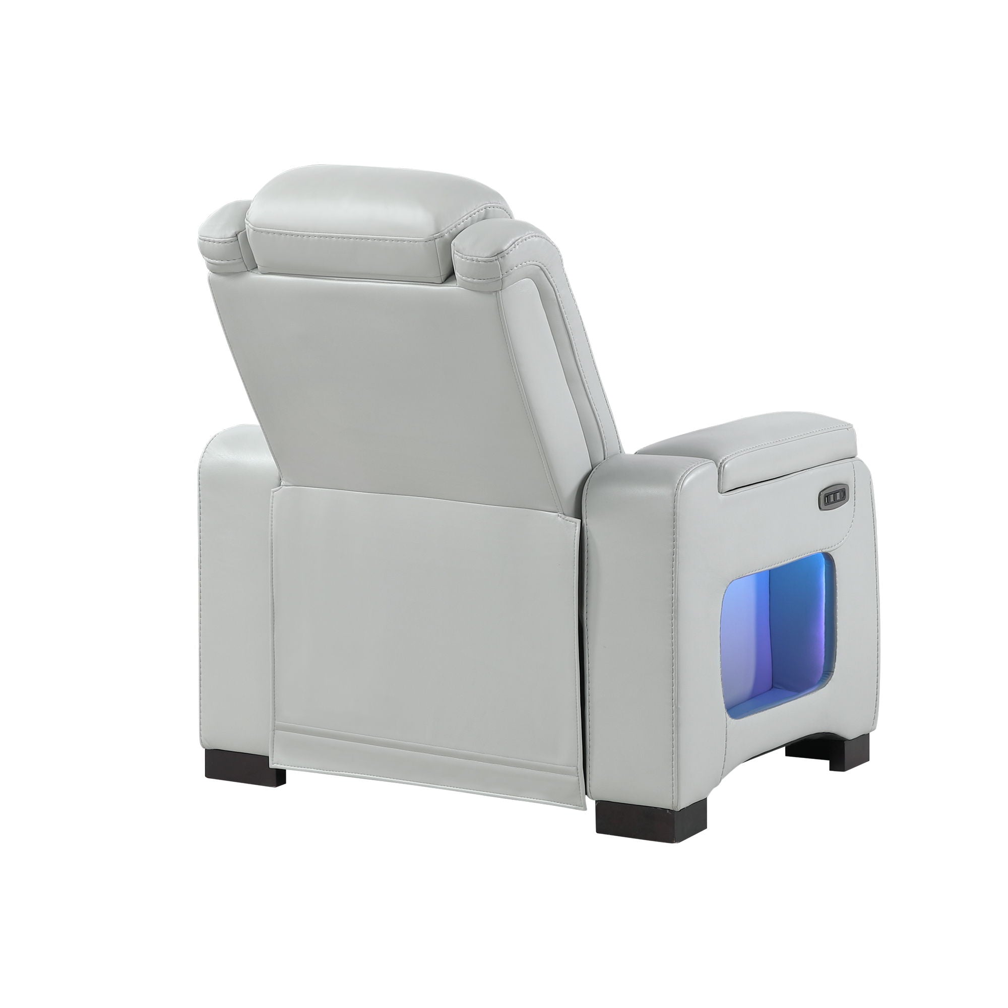 Power Recliner With Power Headrest And LED Bookshelf Arms, USB Charging - Grey