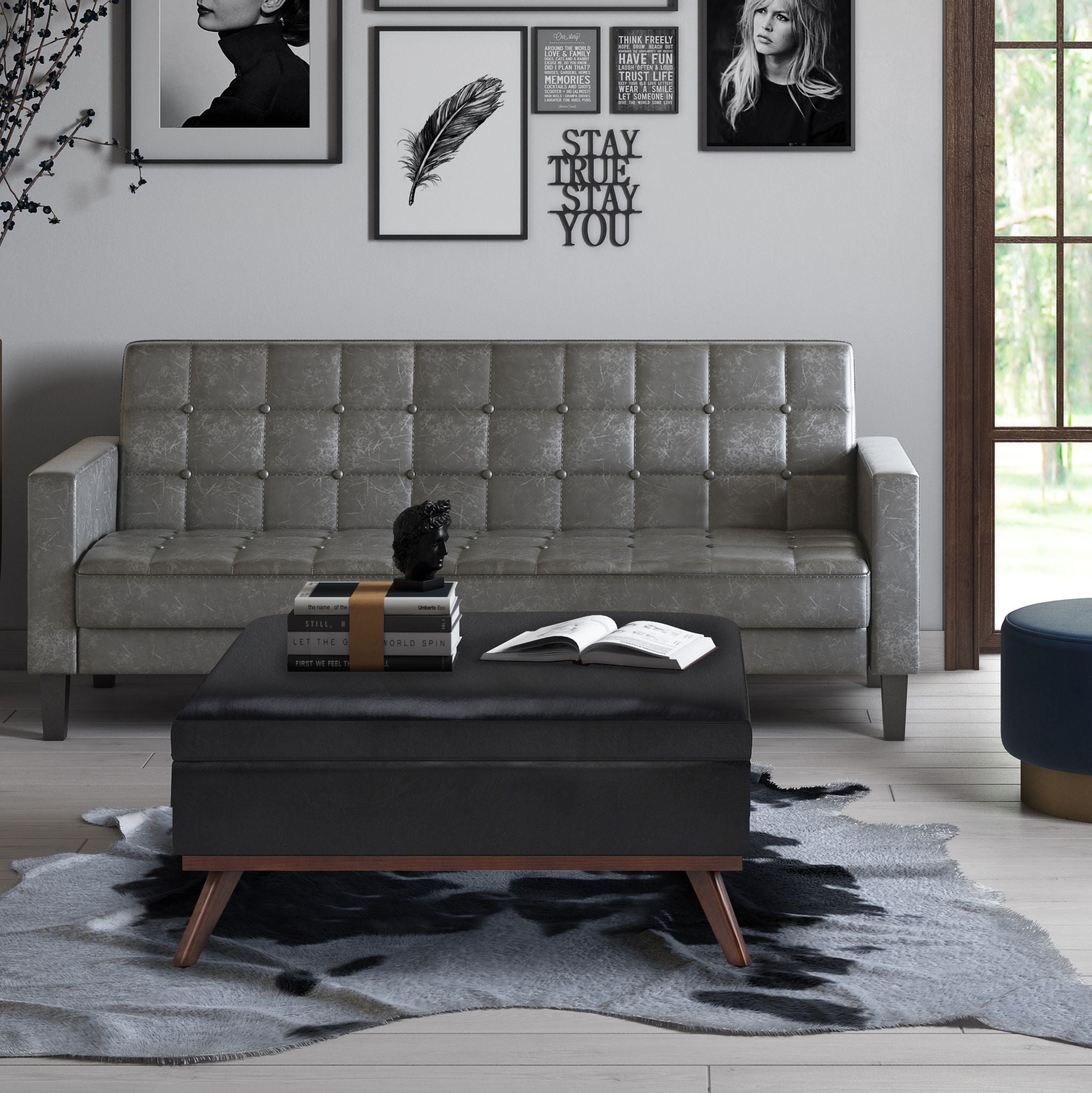Owen - Multifunctional Square Coffee Table Storage Ottoman - Best Buy Furniture