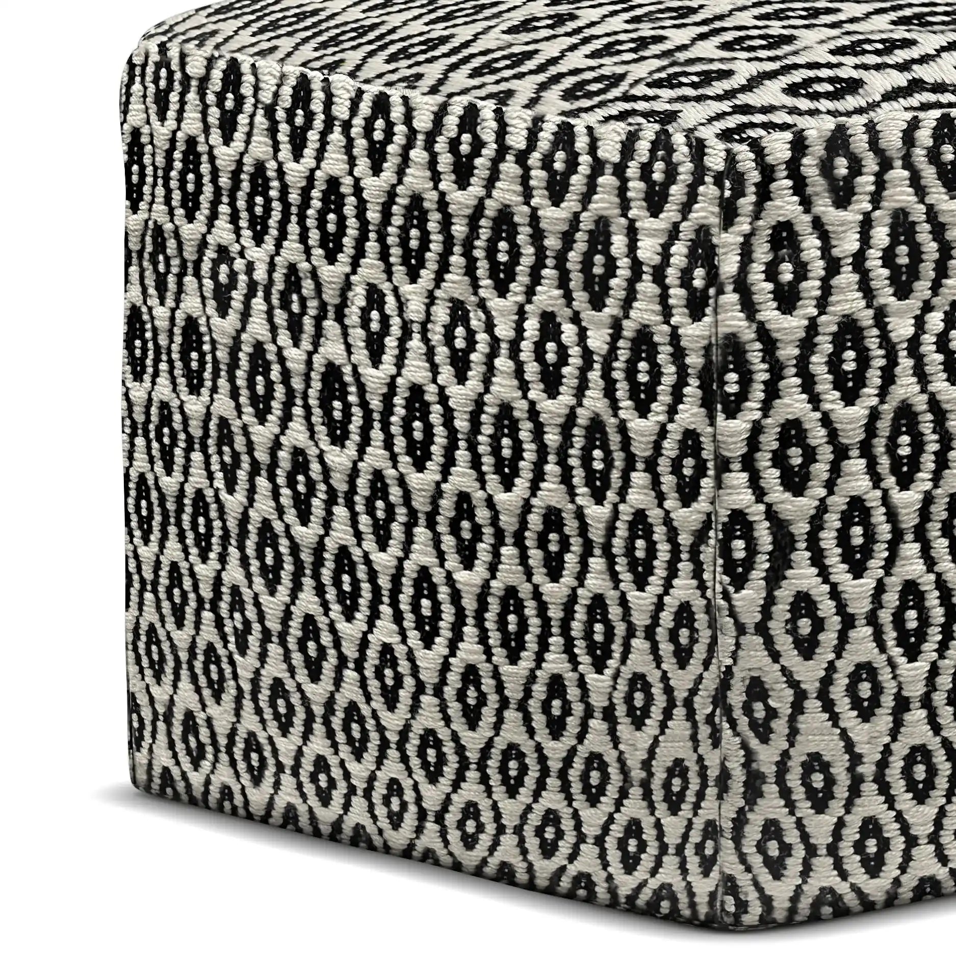 Kiana - Square Woven Outdoor / Indoor Pouf - Black / White - Best Buy Furniture