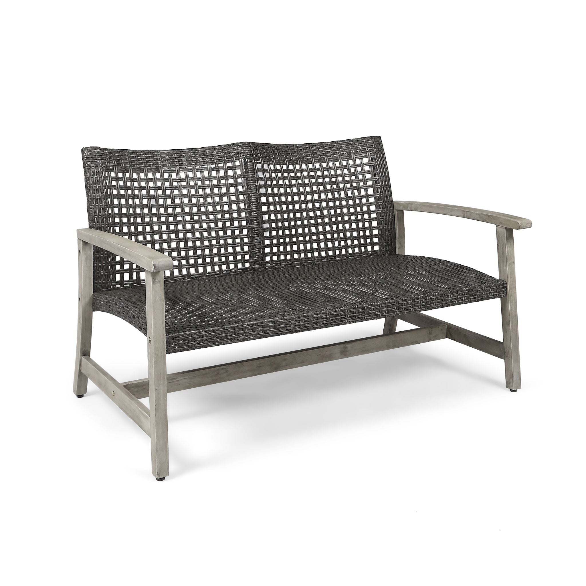 Hampton - Outdoor Wood And Wicker Loveseat - Gray