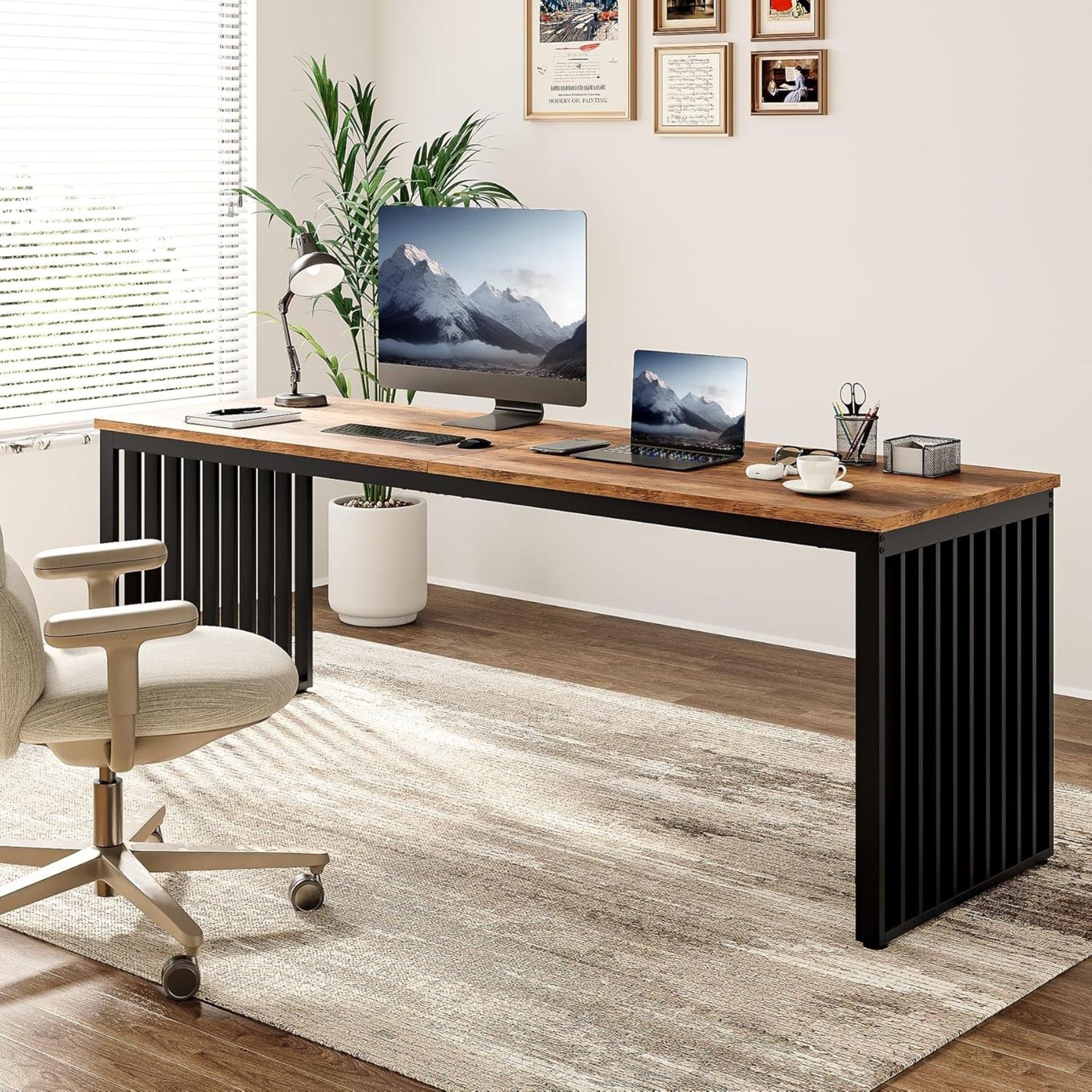 Double Computer Desk For 2 Person, Extra Long Workstation