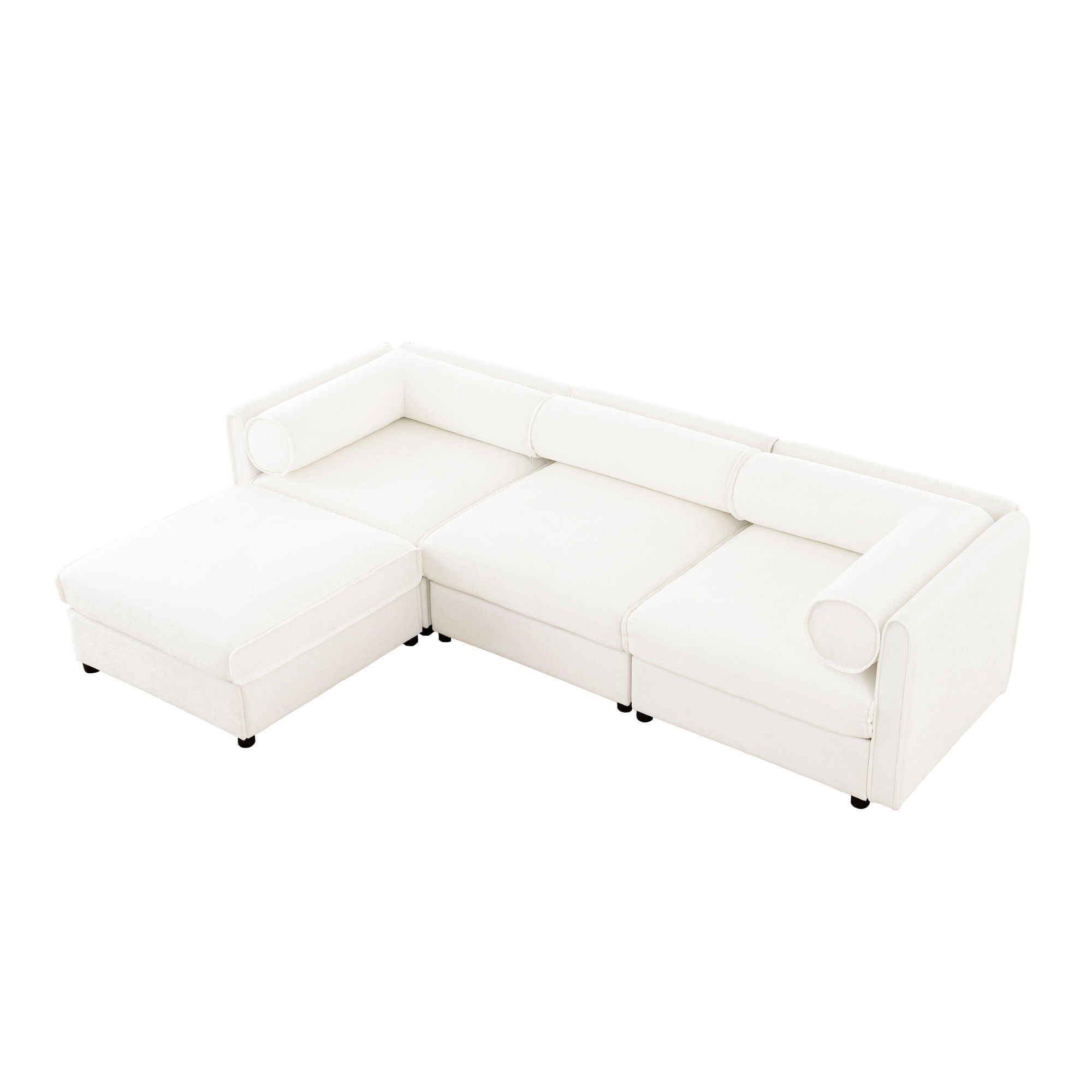 Contemporary Elegant White Chenille Sofa With Storage And Ottoman