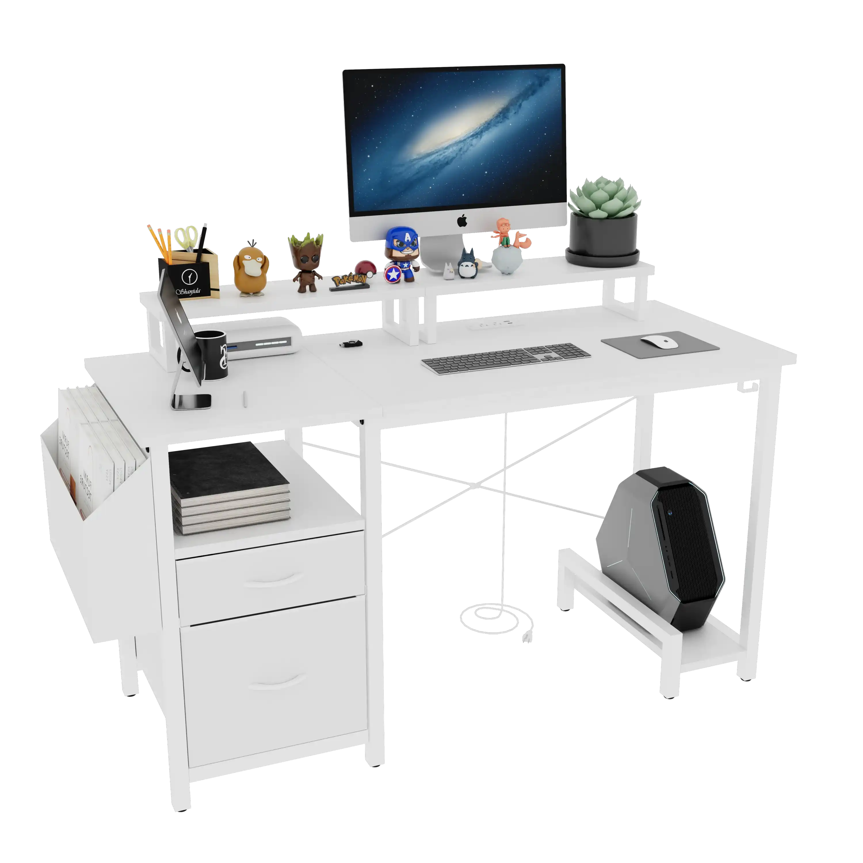 47.3" White Office Desk with Power Outlet and Monitor Stands - Best Buy Furniture
