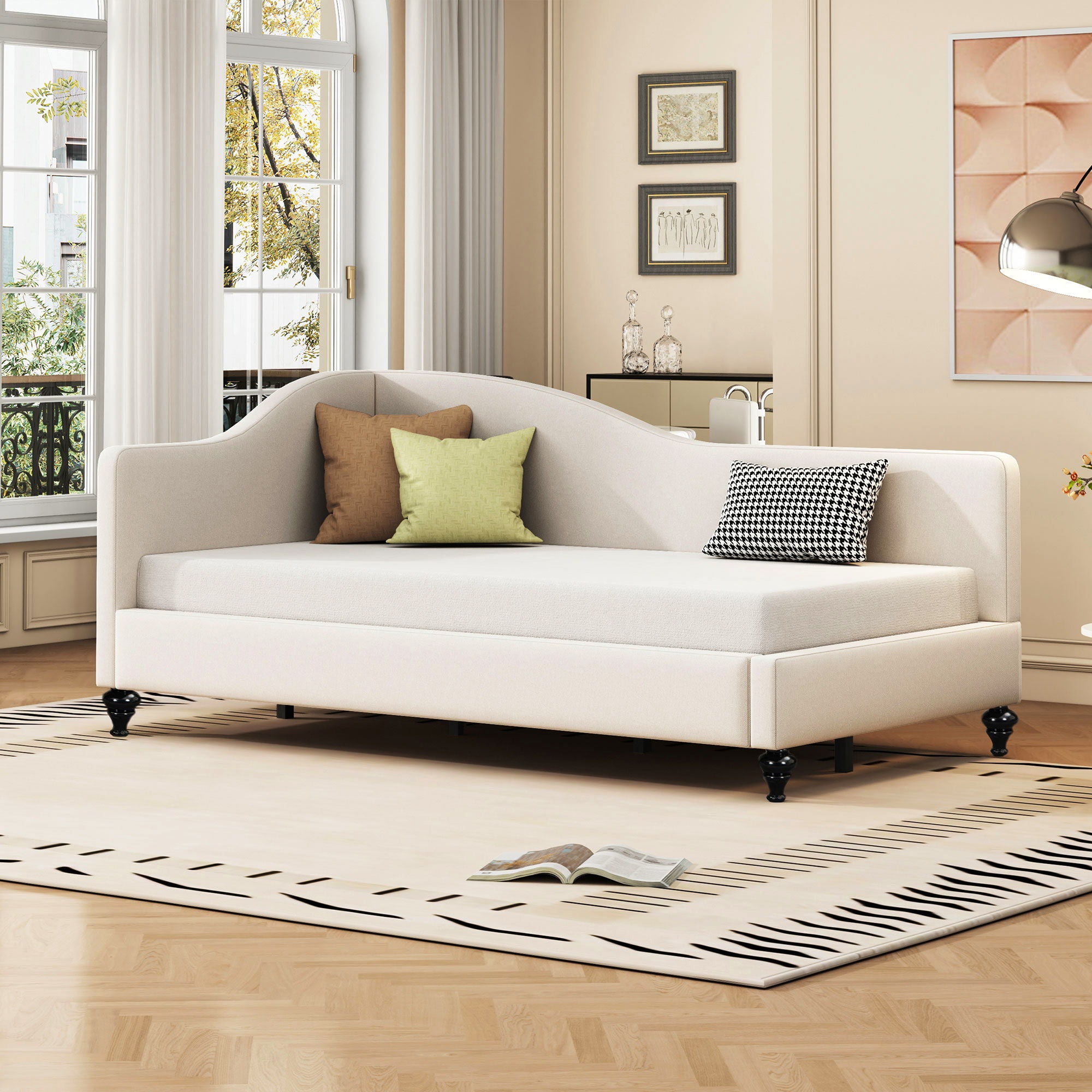 Modern L Shaped Linen Daybed With Legs