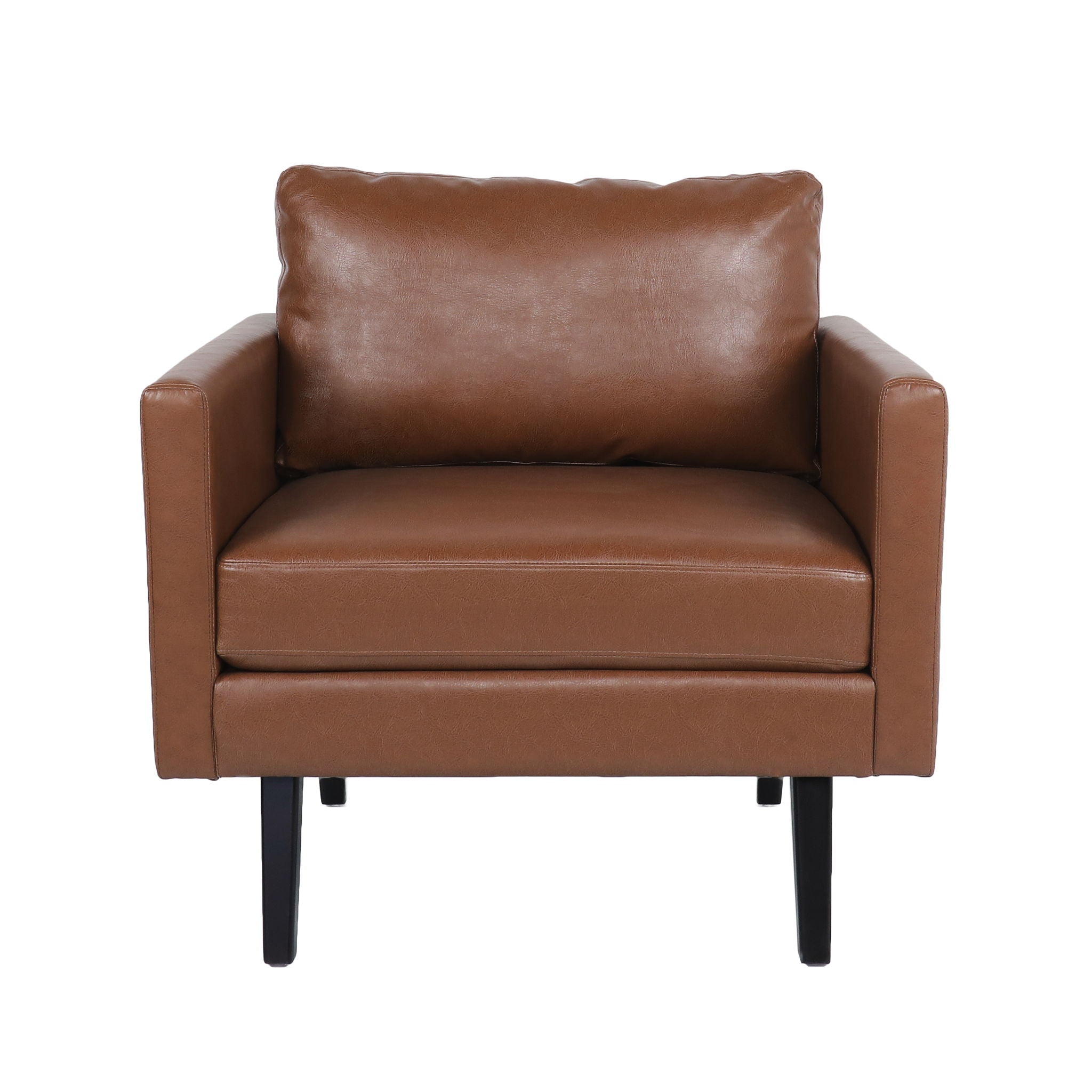 Faux Leather Club Chair With Birch Tapered Legs - Light Brown