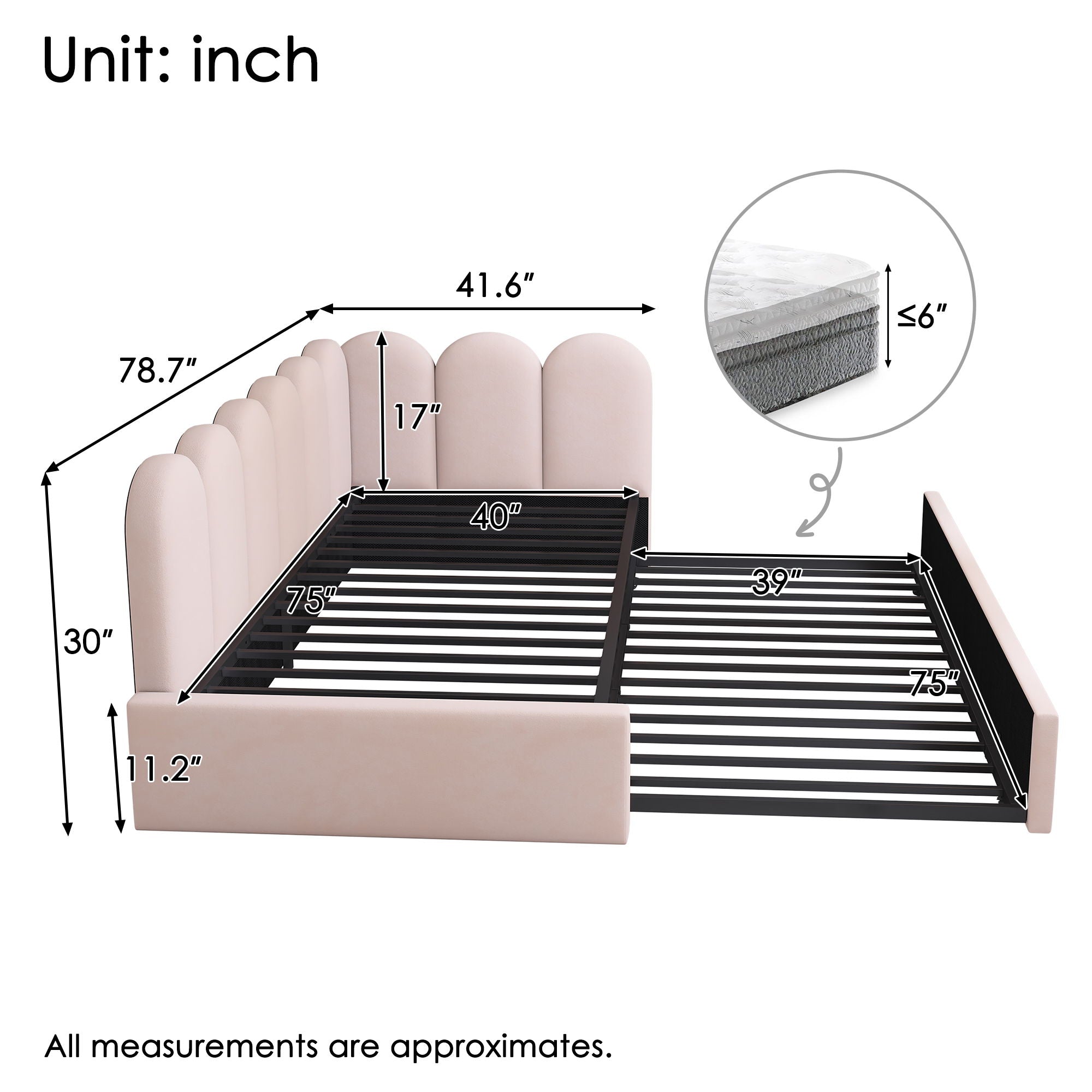 Upholstered Daybed With Metal Slatted Base