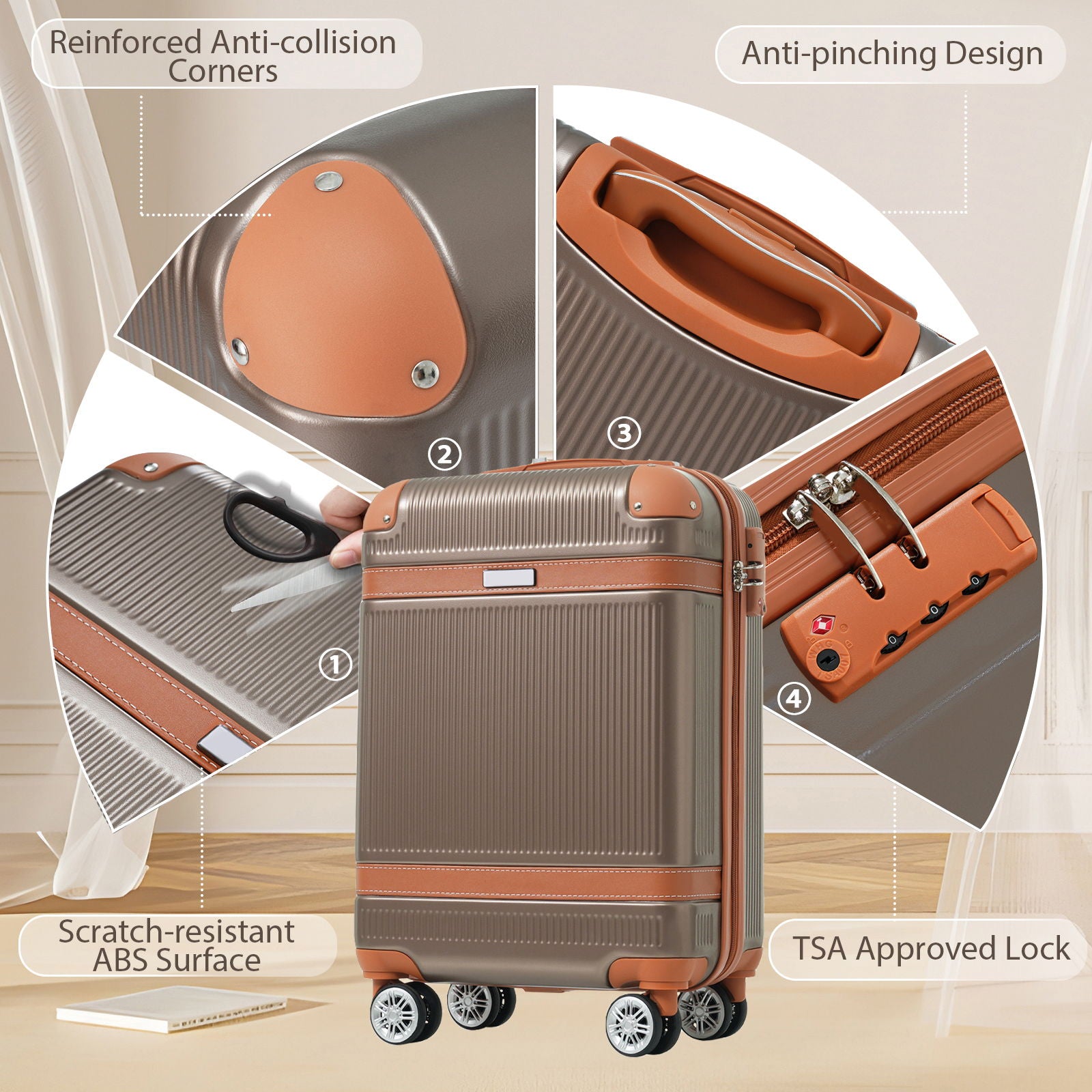 Hardshell Luggage Sets 3 Piece Carry On Suitcase Double Spinner Wheels With Tsa Lock