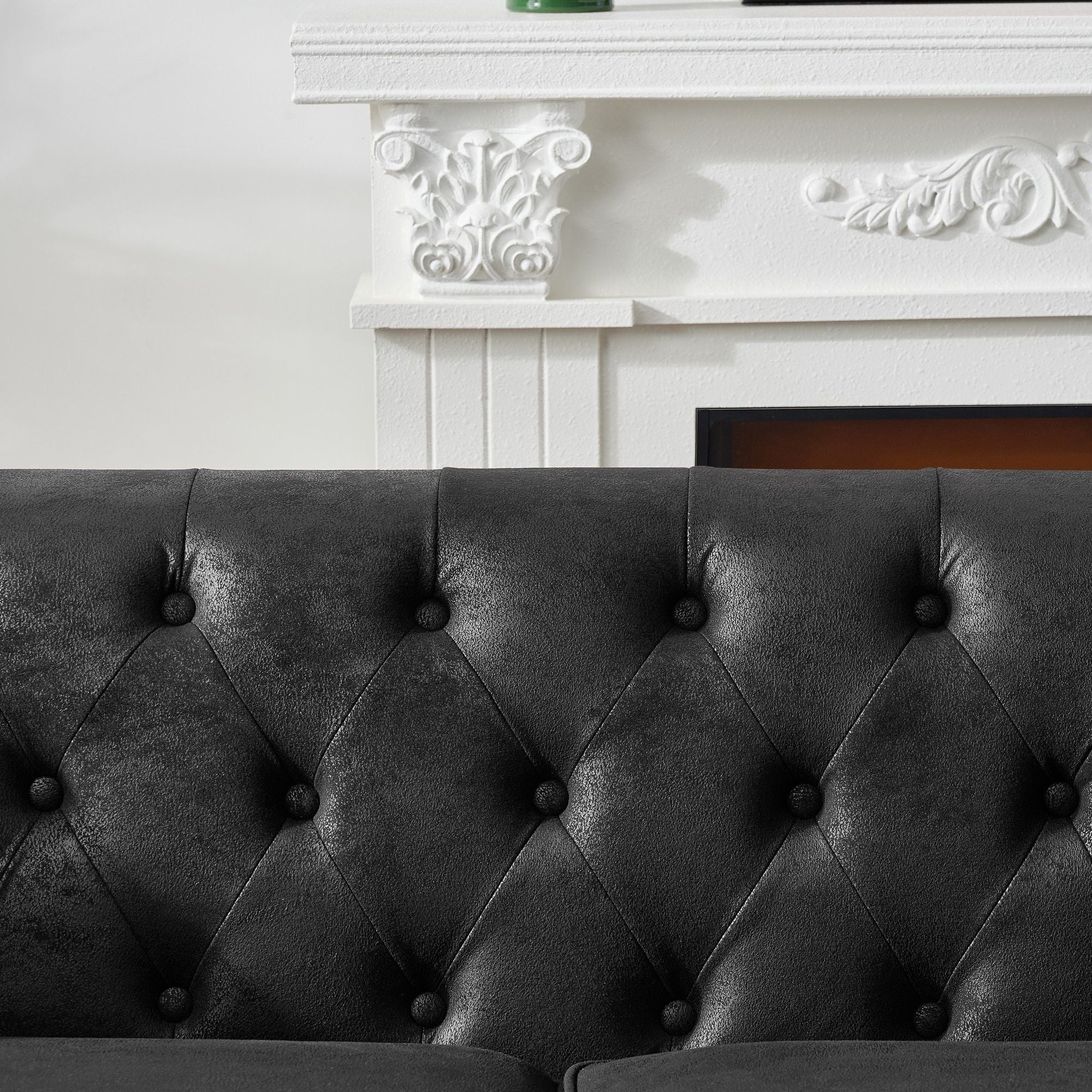 Chesterfield 3 And 2 Seater Sofa Set, High Tech Fabric Upholstered Couch For Living Room