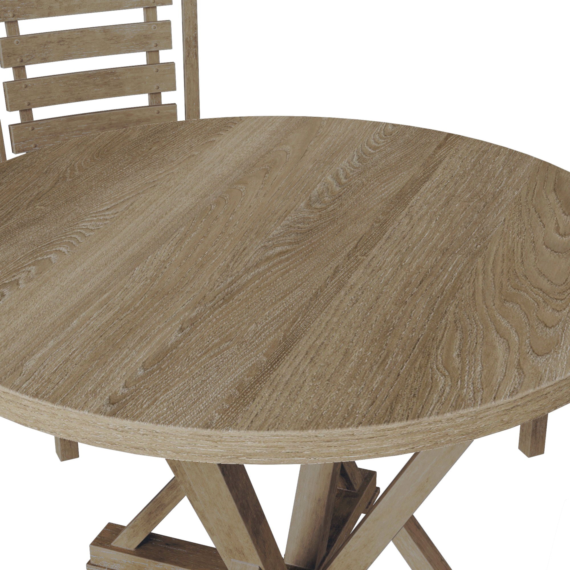Modern Farmhouse Round Dining Table Solid Wood Rubberwood Antique Finishing Rustic Look Distressed Look Wire Brushed For 4 Seaters - Grayish Brown