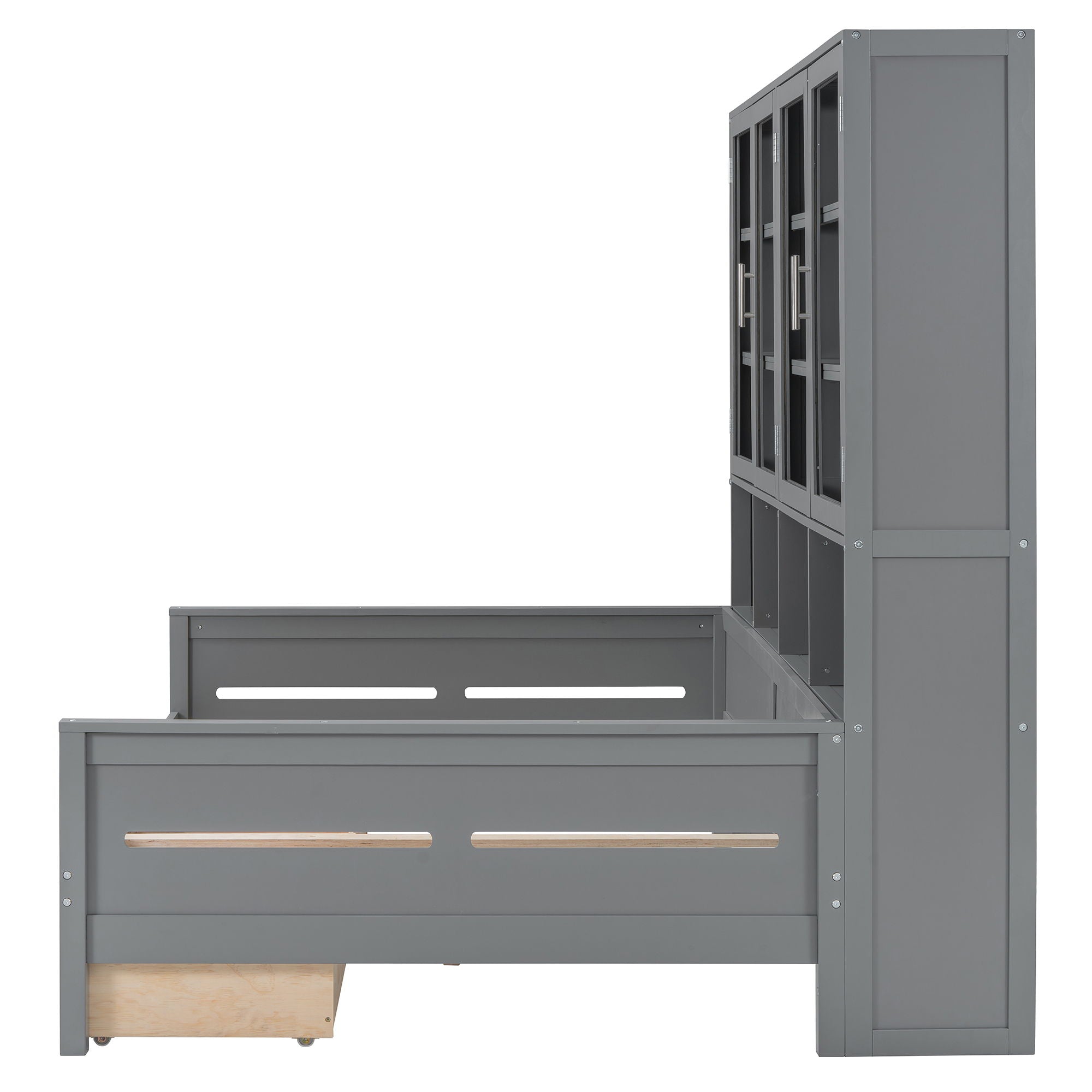 Daybed With Glass Door Storage Cabinets, Built In LED Lighting And Shelves