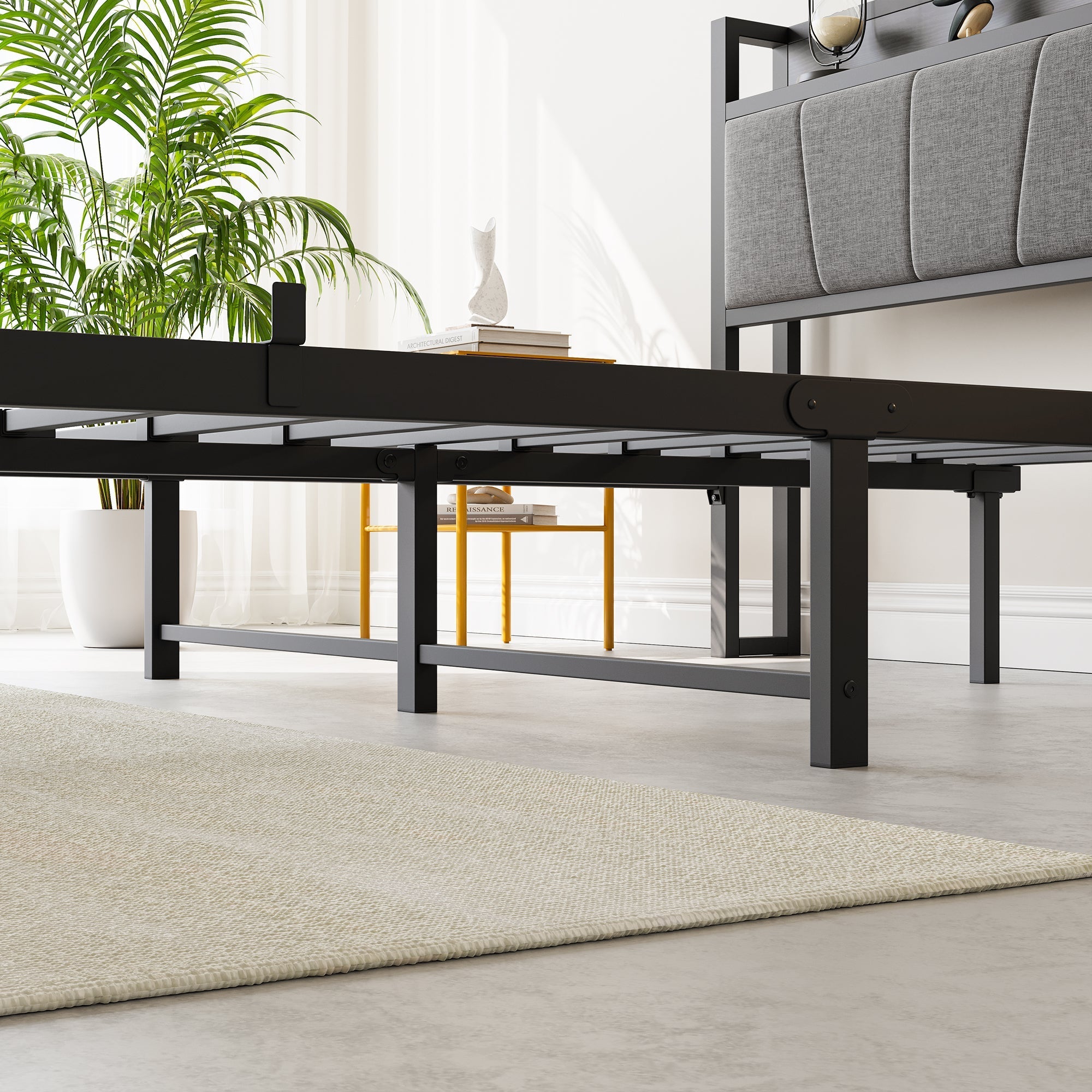 Full Size Bed Frame Storage Headboard with Charging Station