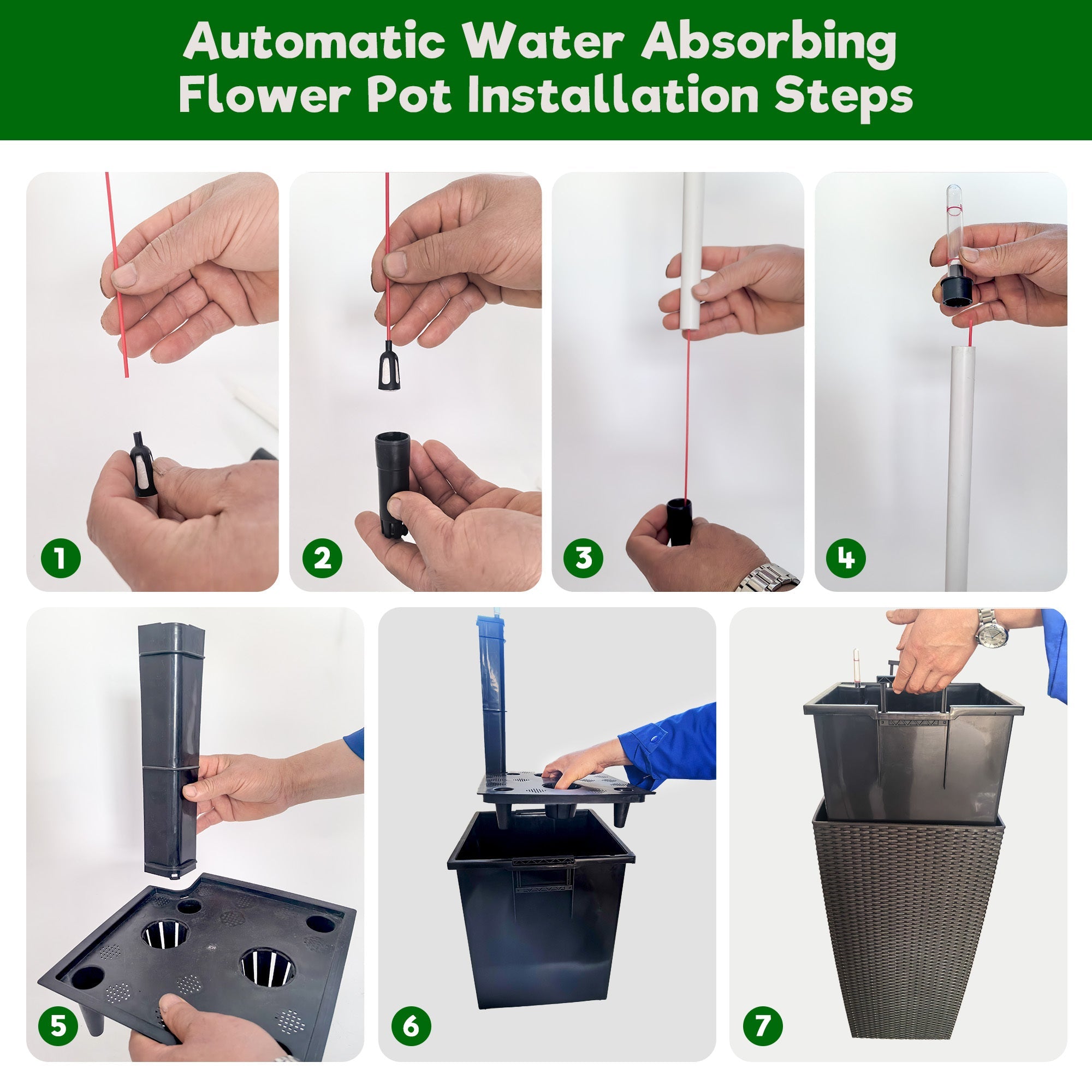 Pack of 2 Square Planters with Automatic Watering System