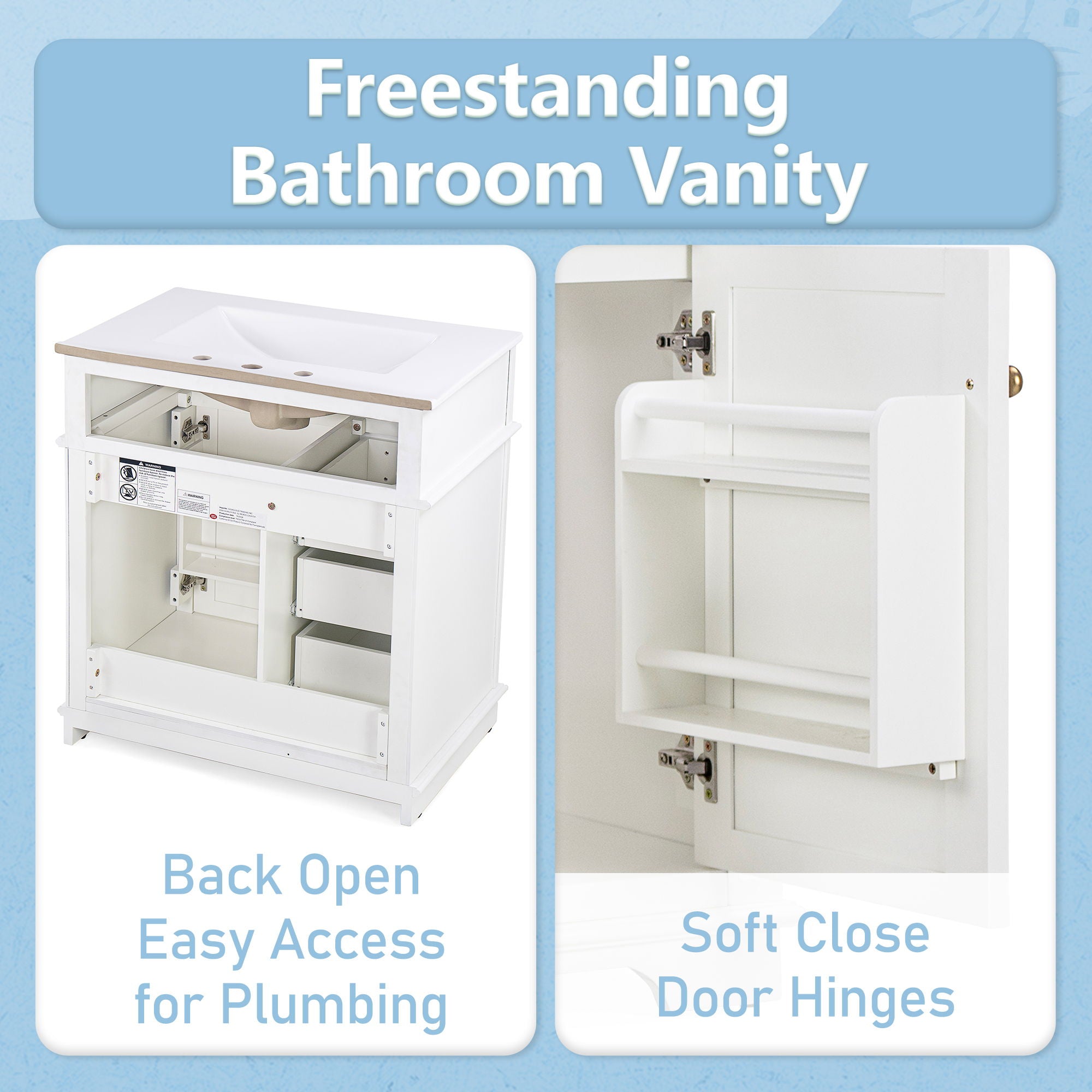 Freestanding Bathroom Vanity With Sink, Soft Closing Door, Tip Out Drawer
