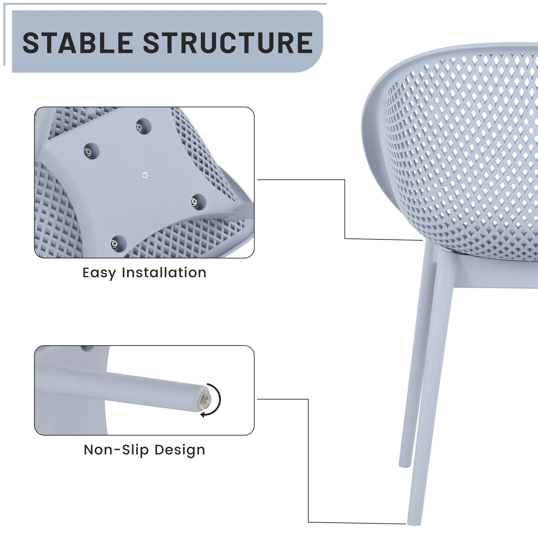 2 Piece Durable Single Chair With Mesh Hollow Out Design