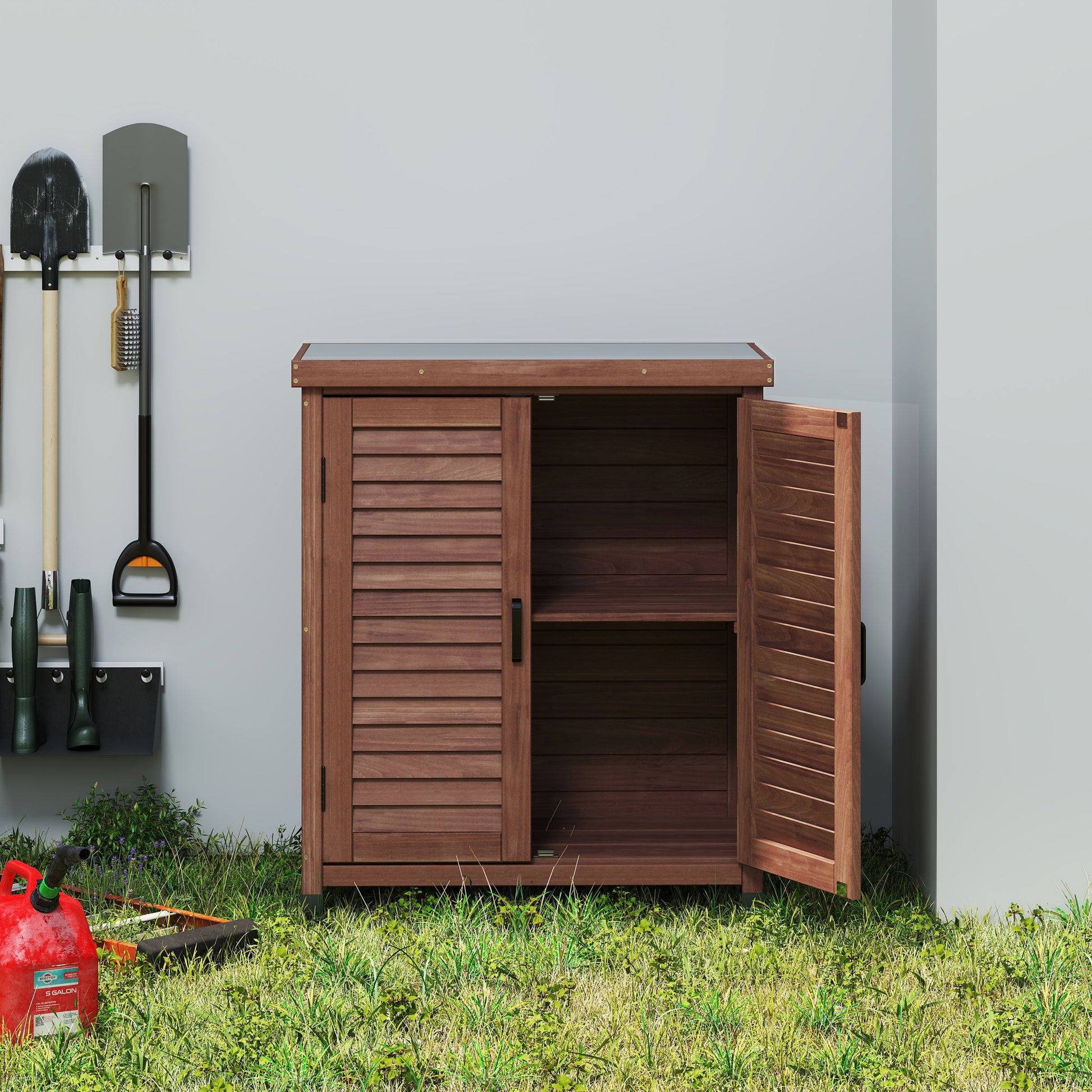 Potting Bench With Storage Cabinet And Metal Table Top For Outdoor - Best Buy Furniture