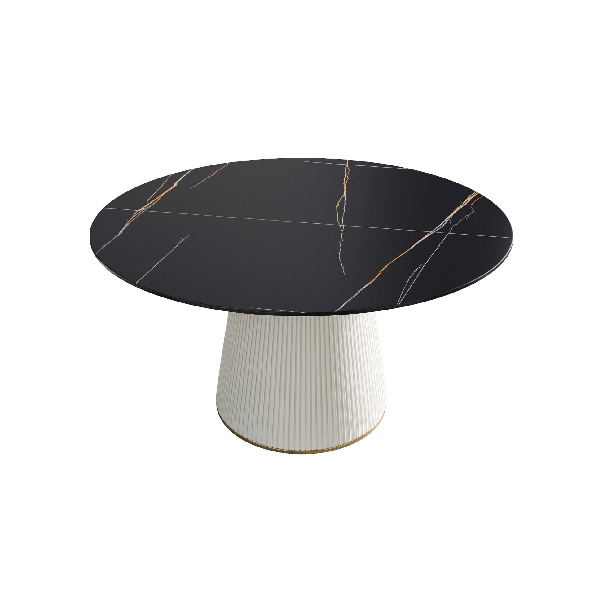 Modern Artificial Stone Round Plywood Base Dining Table, Can Accommodate 6 People, (Not Including Chairs) - Black / Beige - Best Buy Furniture