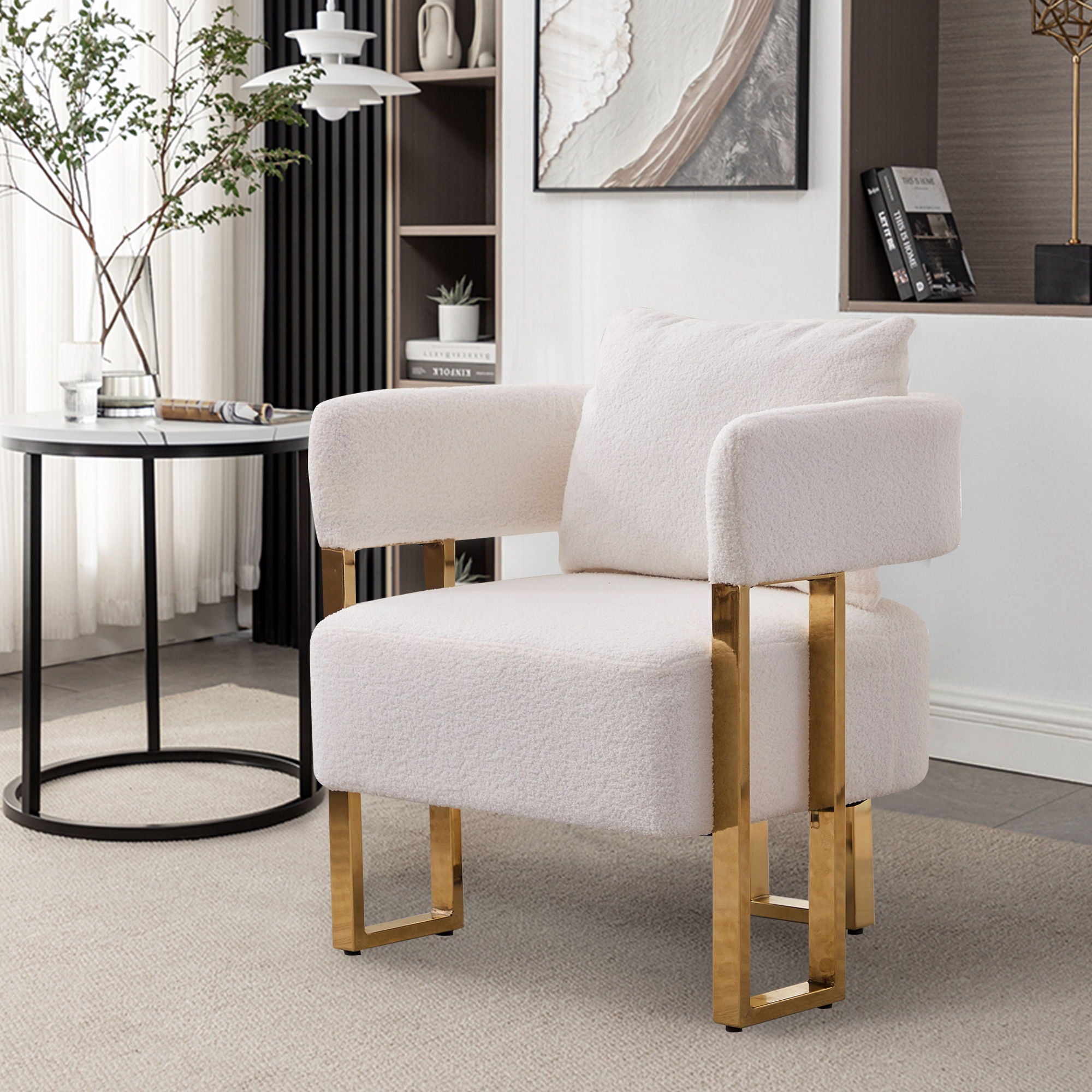 Modern Decorative Chair Teddy Fleece Upholstered And Metal Foot