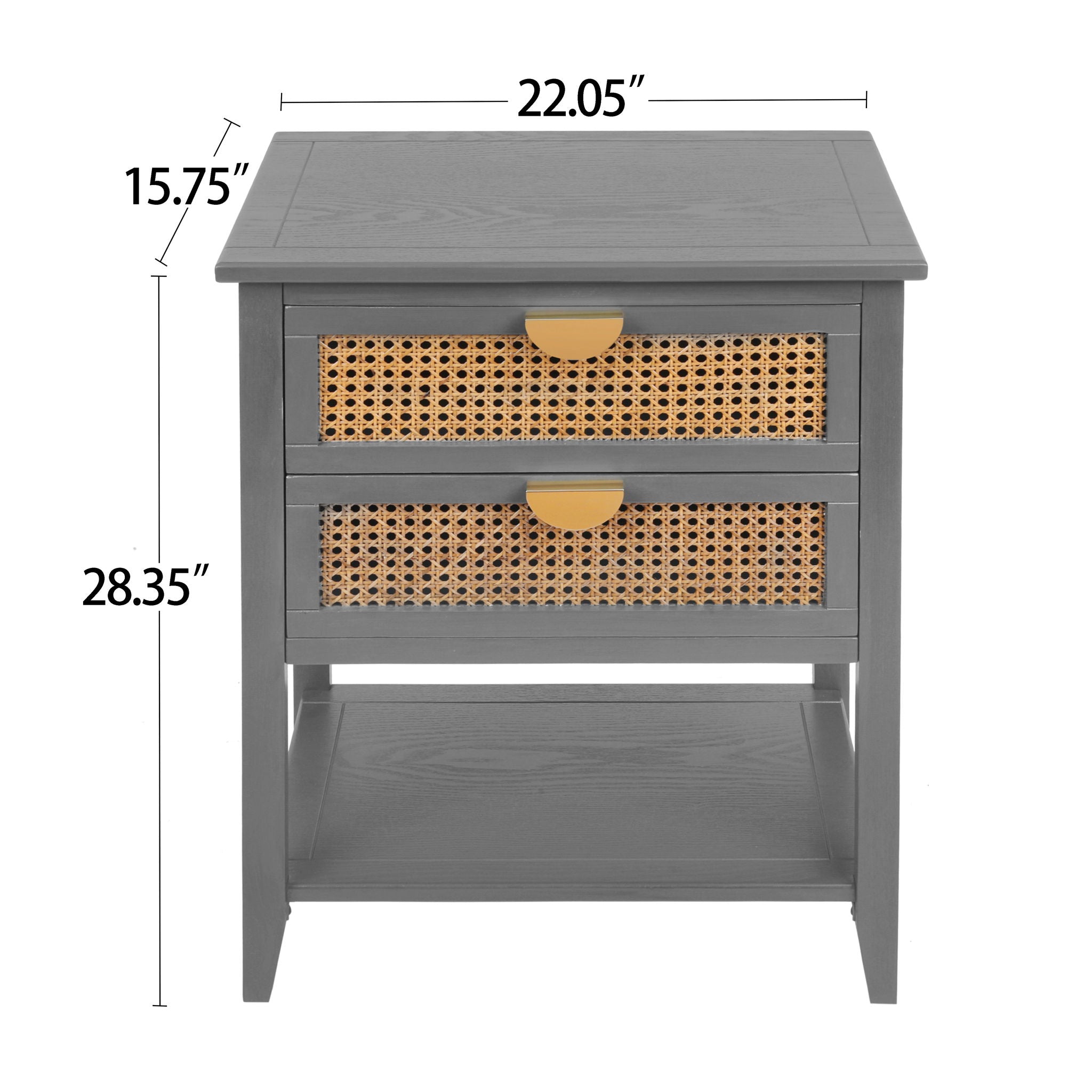 2 Drawer Side Table, Natural Rattan