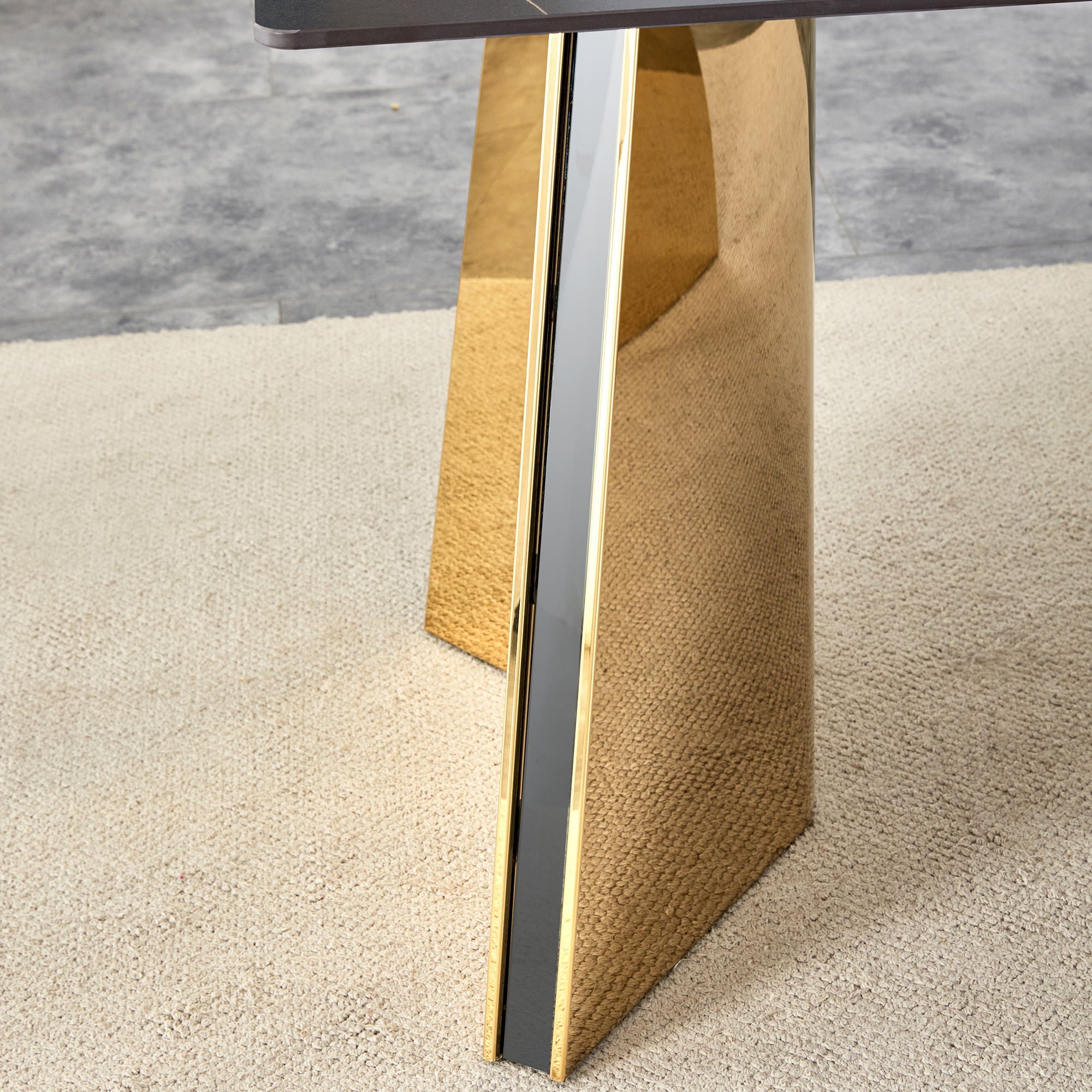 Marble Patterned Slab Dining Table With Steel Butterfly Legs