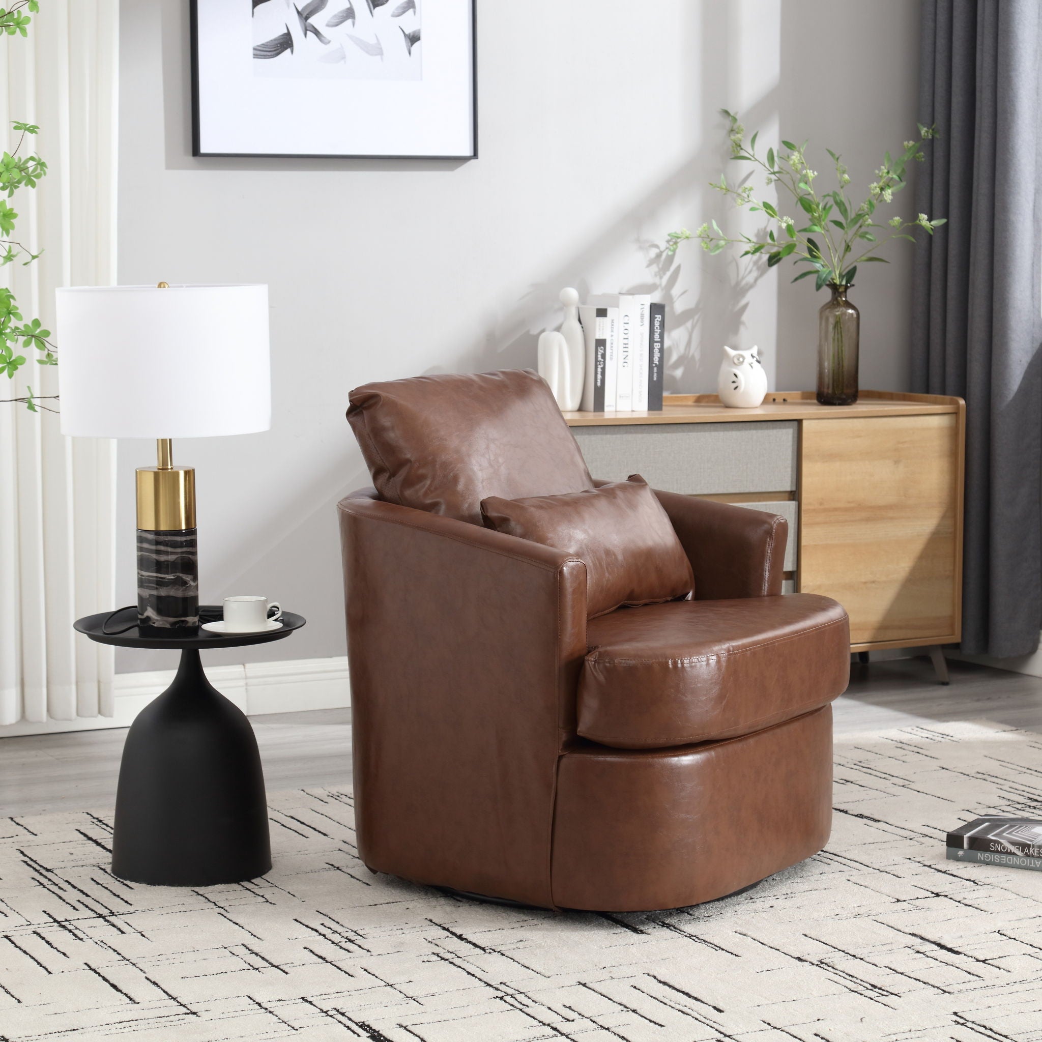Modern Barrel Comfy Round Accent Sofa Chair, 360 Degree Swivel