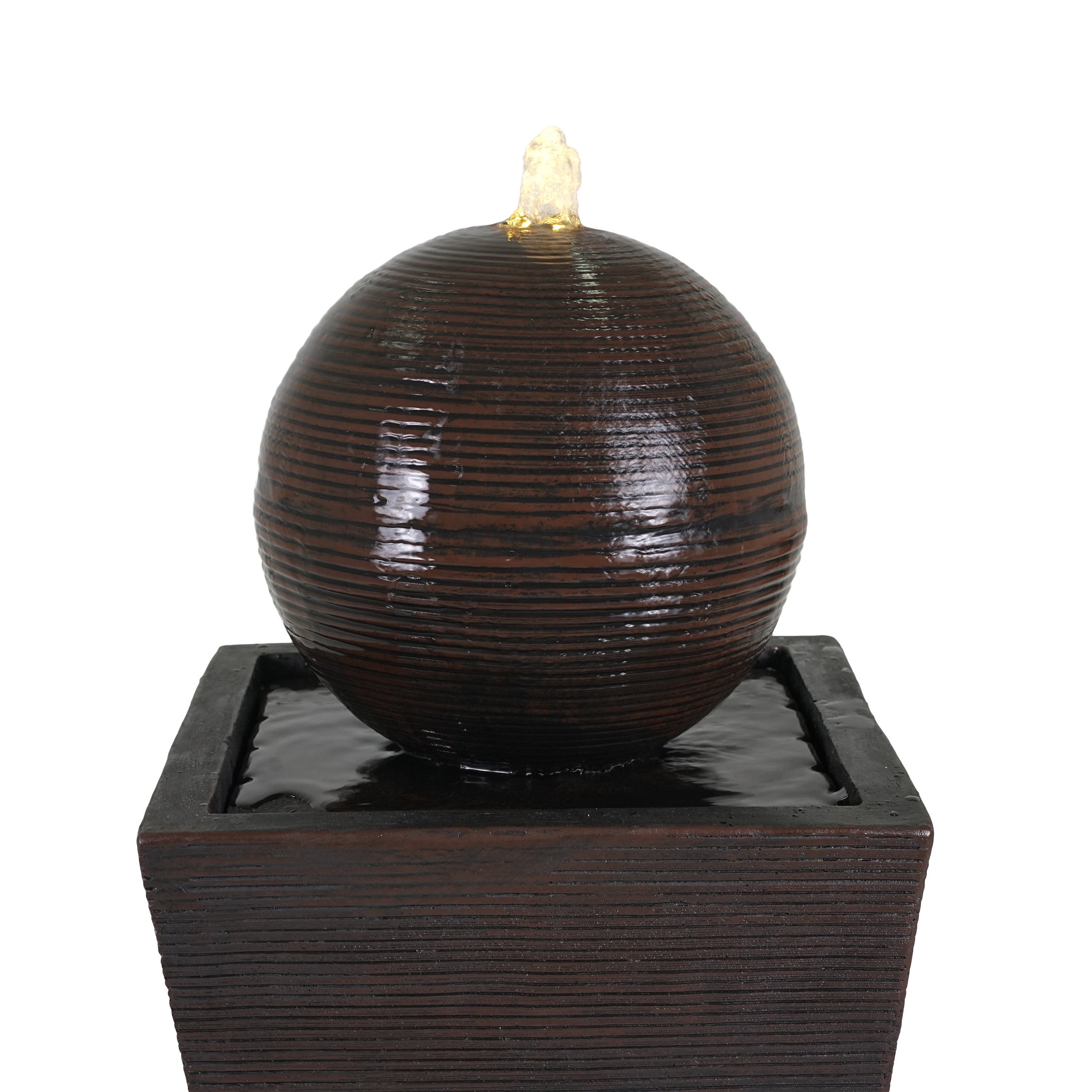 35.5' Dark Brown Concrete Tall Column Fountain with LED Lights